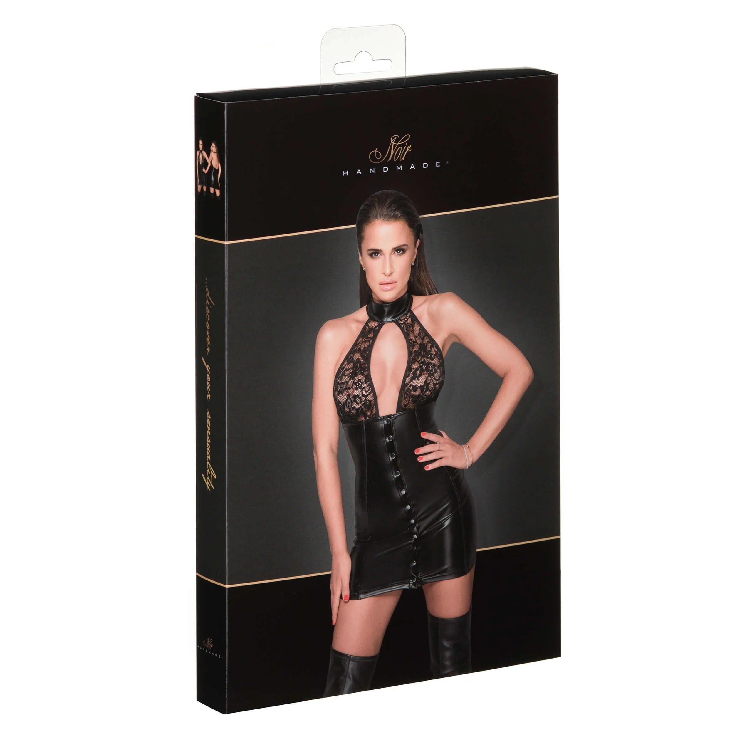 Robe courte dos nu en powerwetlook dentelle élastique boutons