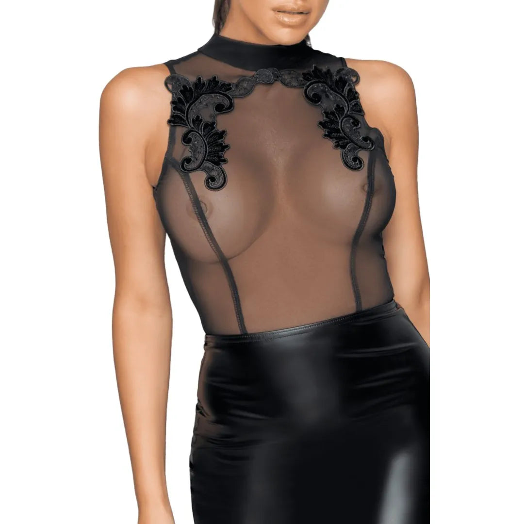 Mini robe sans manches broderies tulle Powerwetlook extensible fente dos