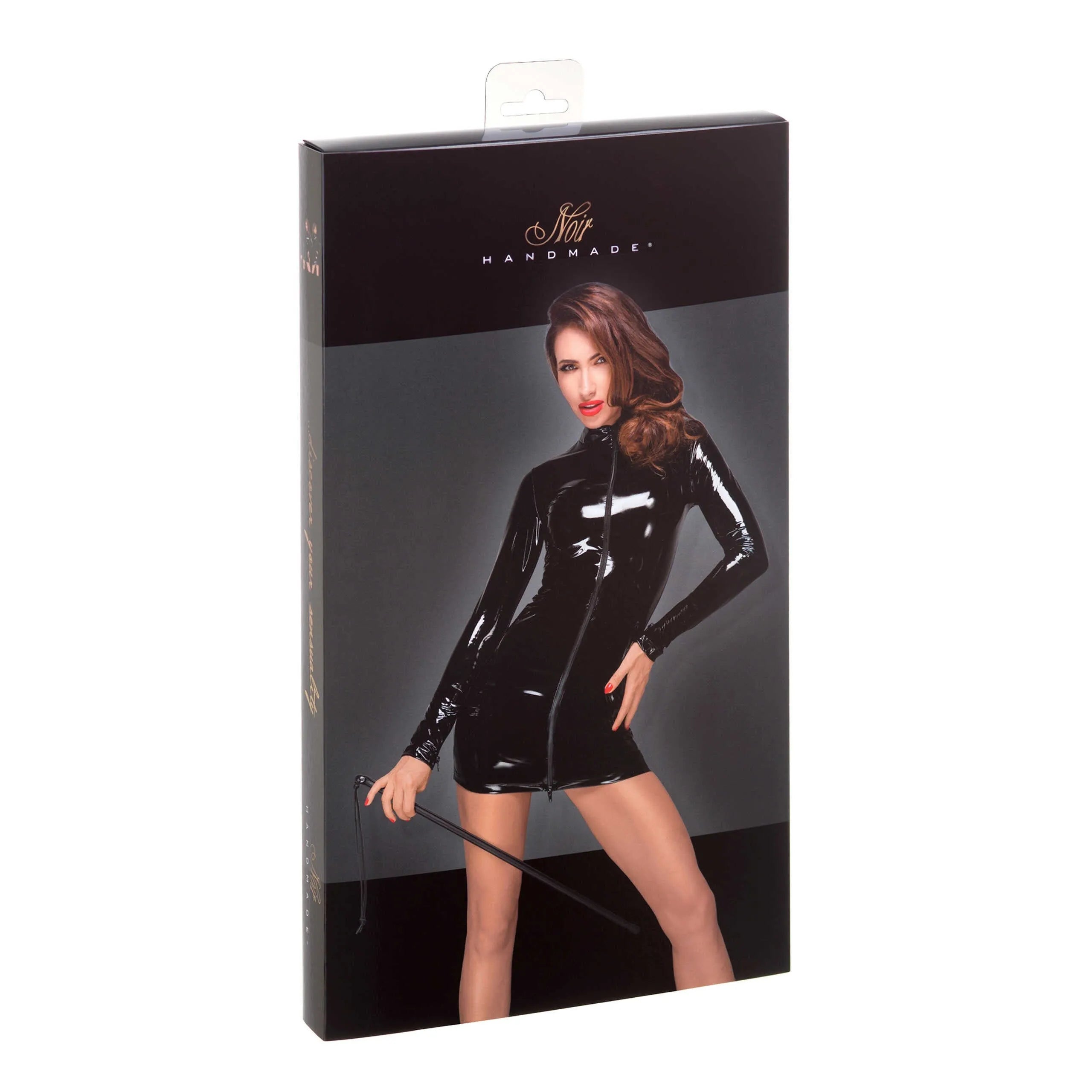 Mini robe PVC fermeture éclair noire double sens soirée élégante