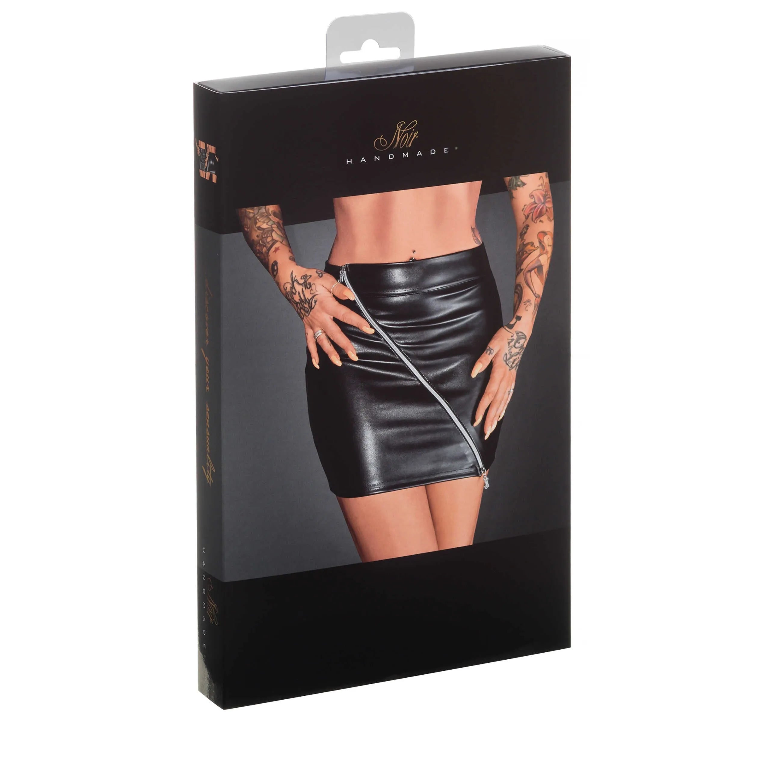 Minijupe sexy faux cuir écologique fermeture éclair argentée double sens