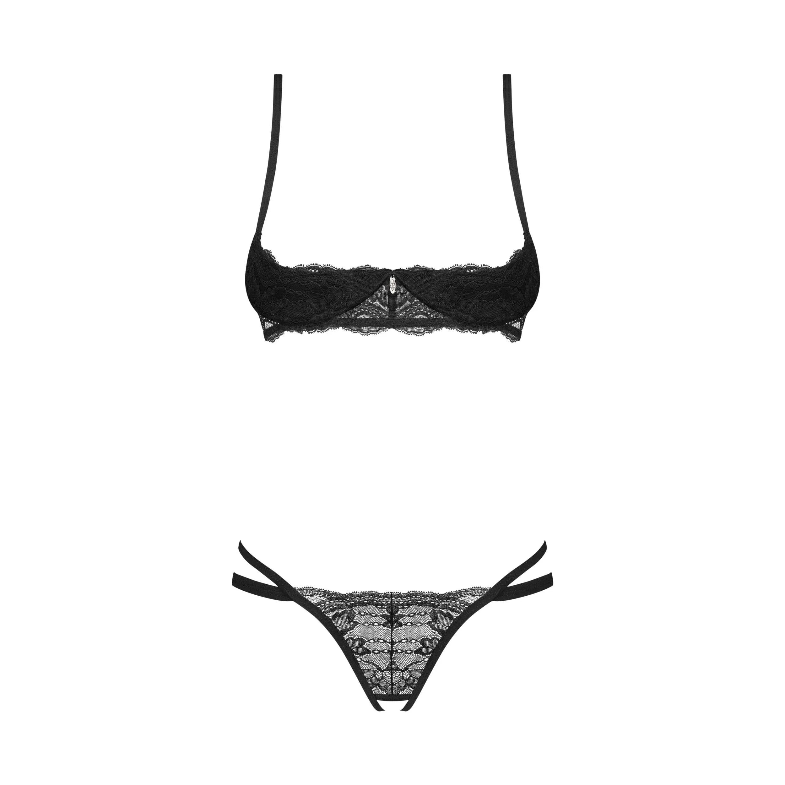 Nutris ensemble ouvert 2 pièces dentelle noire soutien-gorge string audacieux
