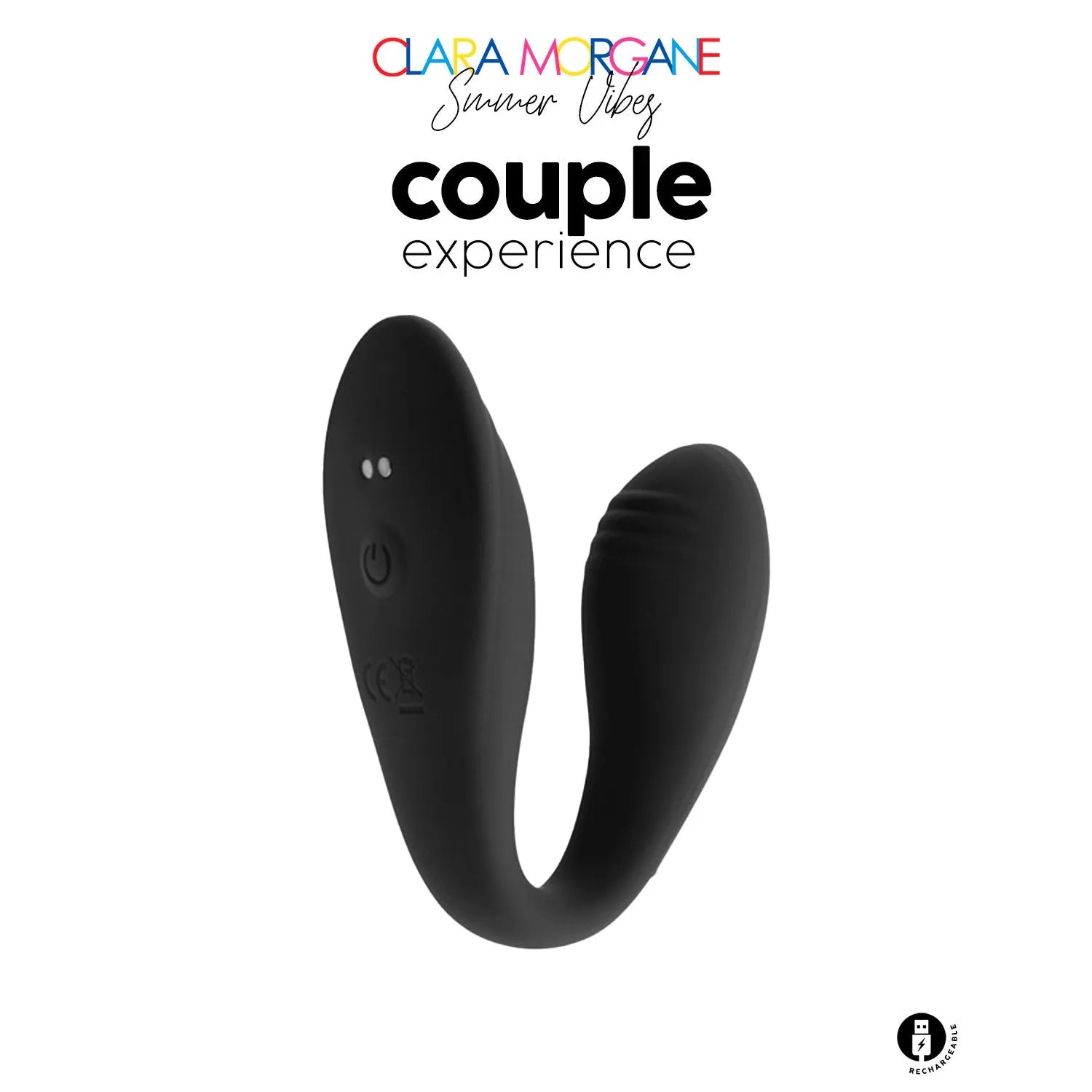Vibromasseur noir en forme de U pour couple, design ergonomique, texture lisse, idéal pour moments intimes.