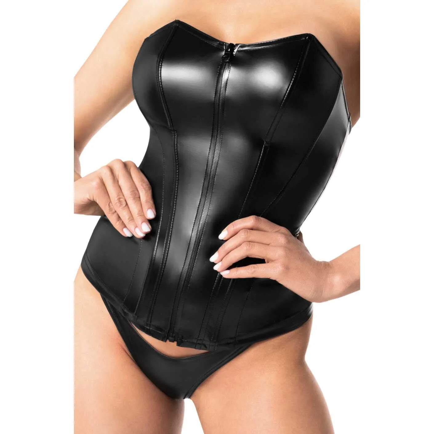 Corset mysteria noir Power Wetlook élastique fermeture éclair couture décorative