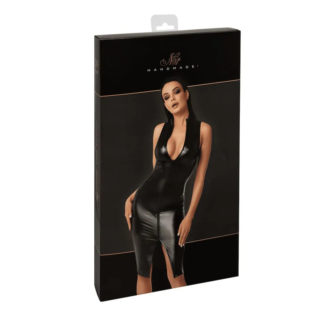 Robe midi sans manches wetlook extensible audacieuse fermeture éclair événement