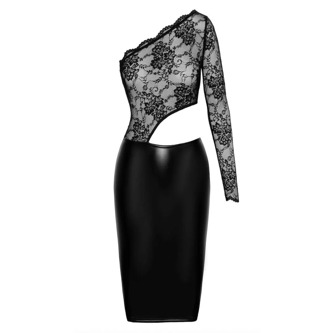 Robe midi dentelle élastique Power Wetlook asymétrique une épaule