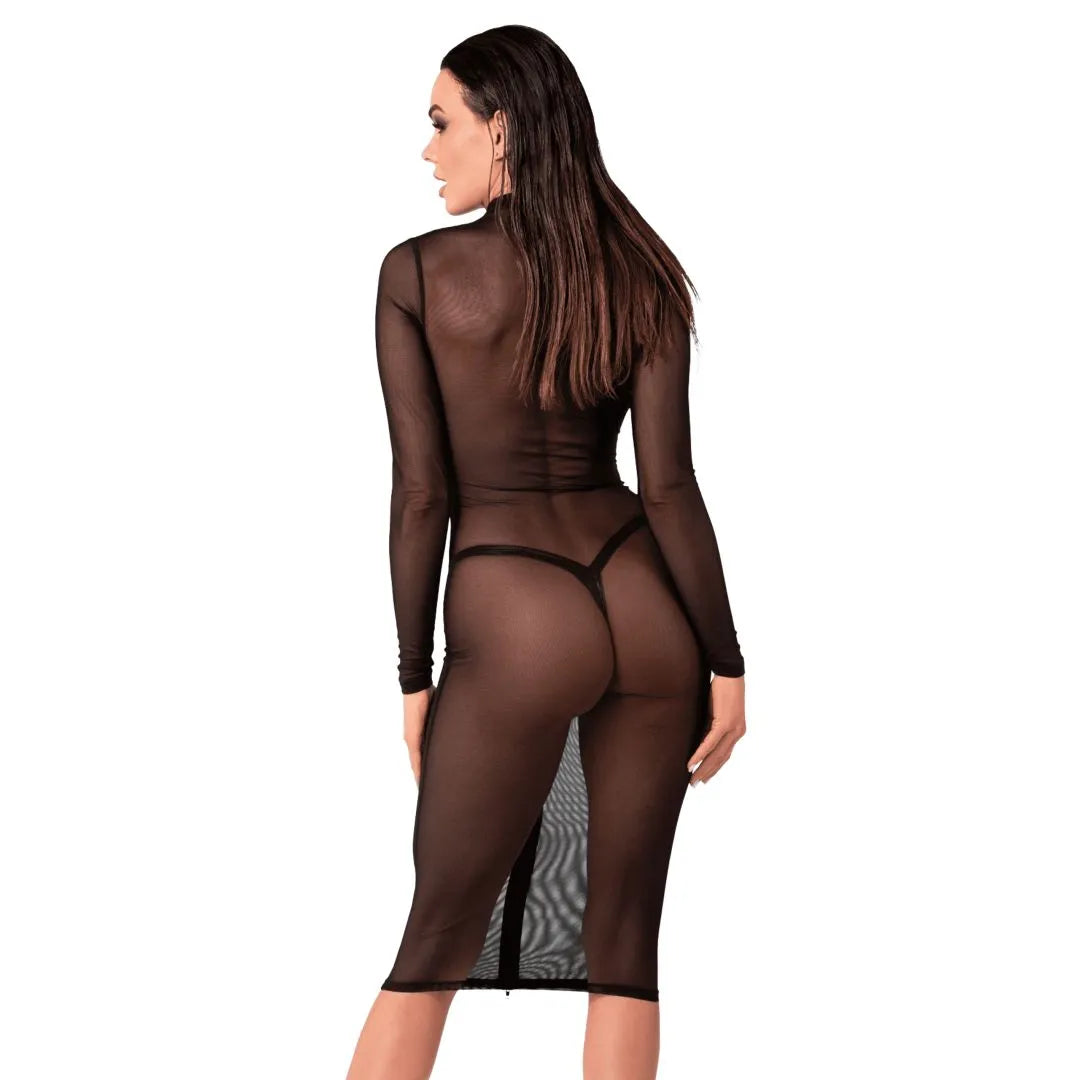 Robe midi transparente élastique maille séduisante fermeture éclair ajustable