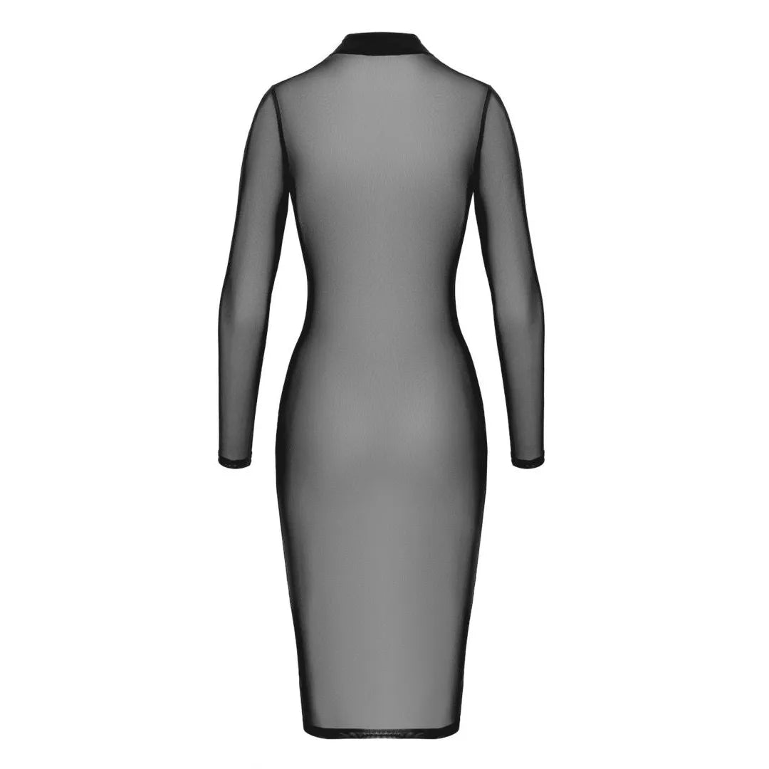 Robe midi transparente élastique maille séduisante fermeture éclair ajustable