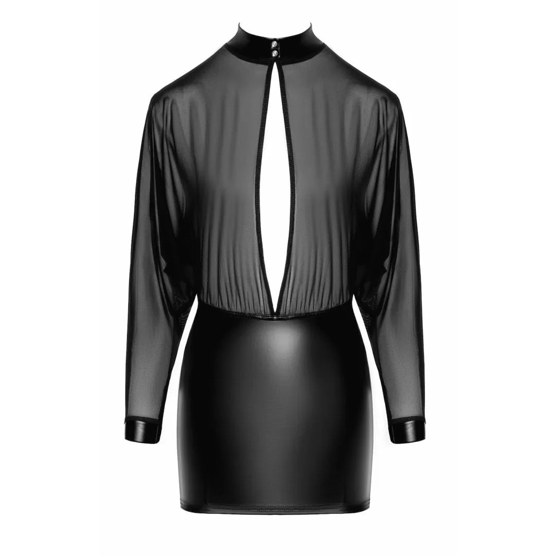 Mini robe dos nu audacieuse en maille transparente et Wetlook élastique