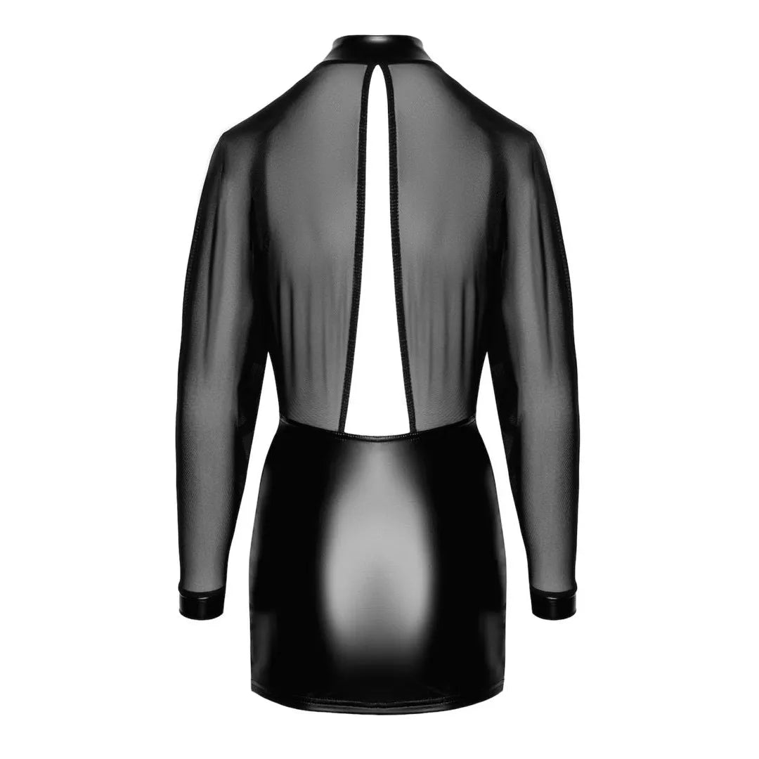 Mini robe dos nu audacieuse en maille transparente et Wetlook élastique