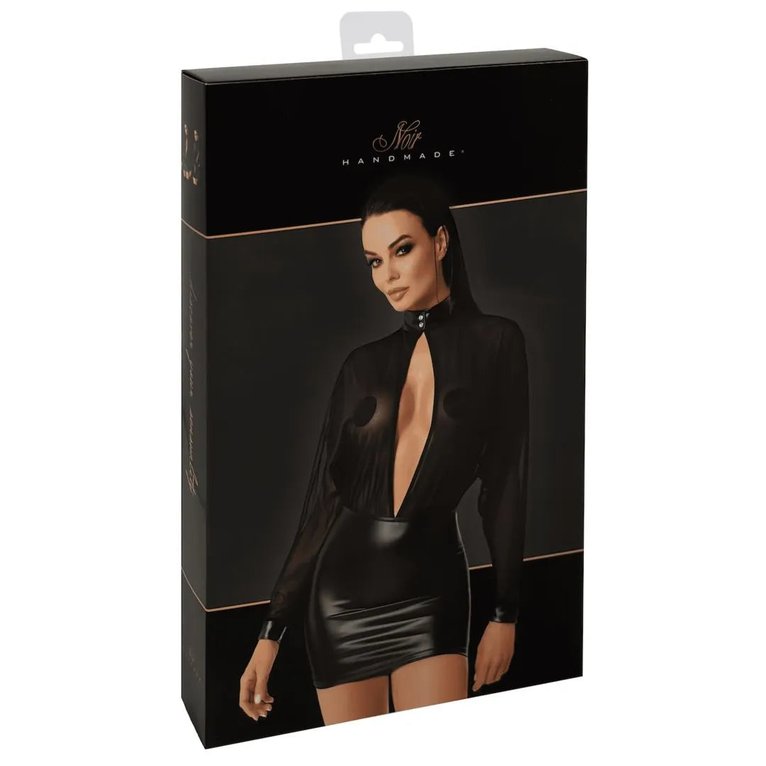 Mini robe dos nu audacieuse en maille transparente et Wetlook élastique