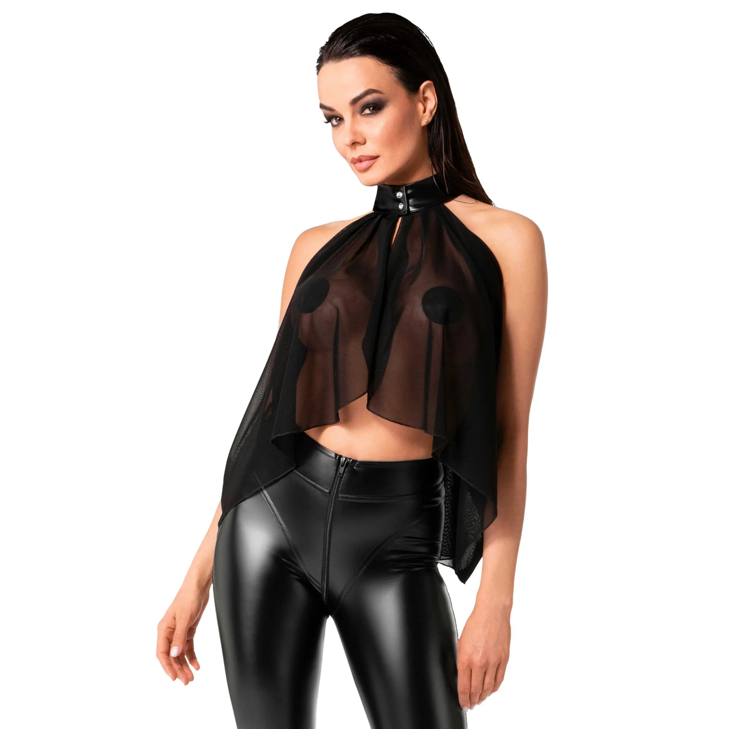 F349 Bolero Opium top transparent maille élastique élégant polyvalent soirée mode
