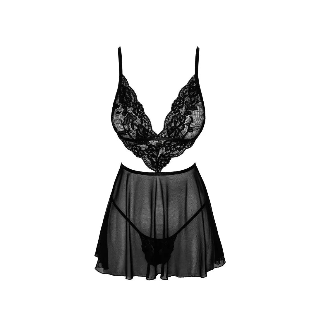 French Kiss babydoll tulle dentelle noire avec culotte sexy lingerie