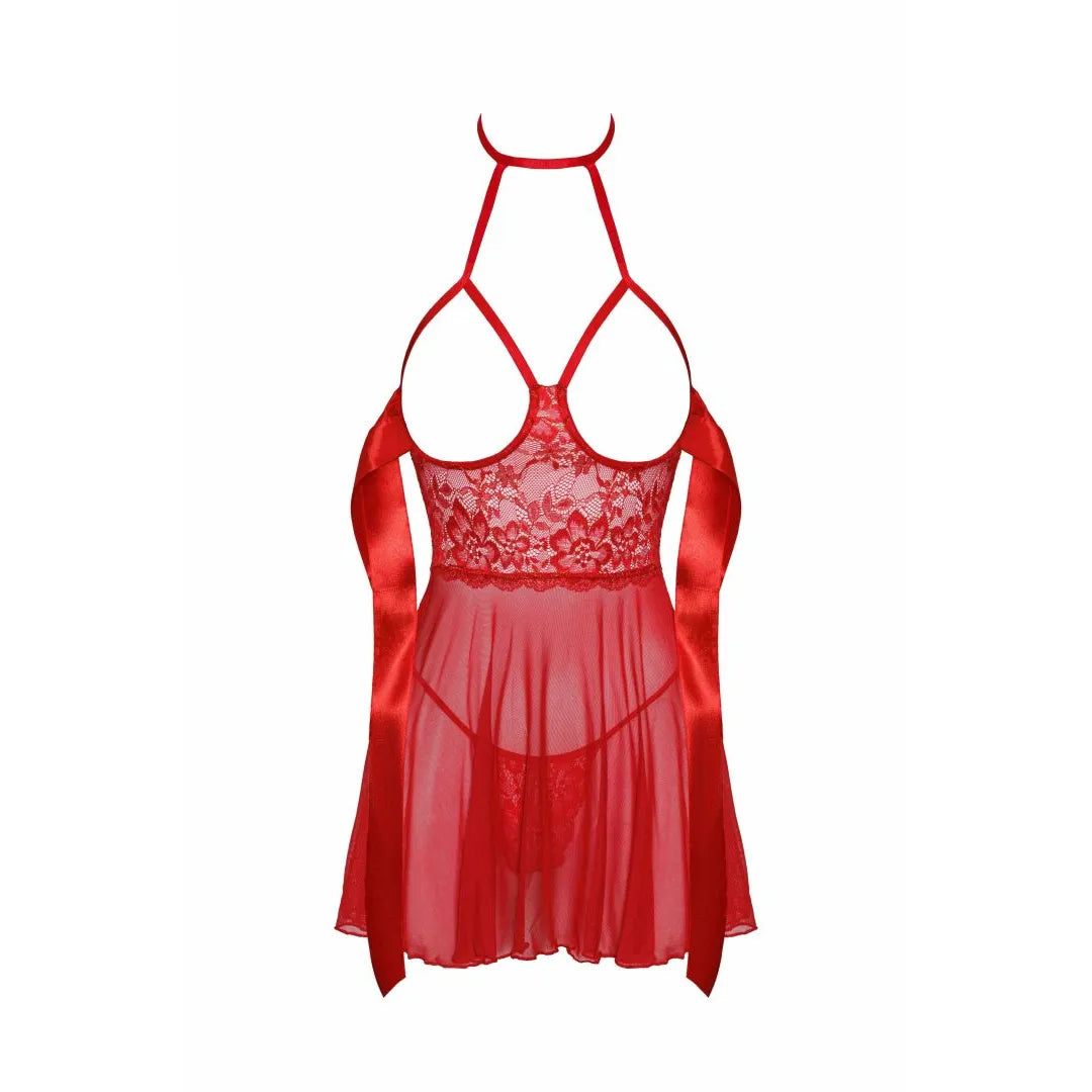 Sexy Kiss 247 babydoll rouge tulle dentelle ruban satin lingerie femme