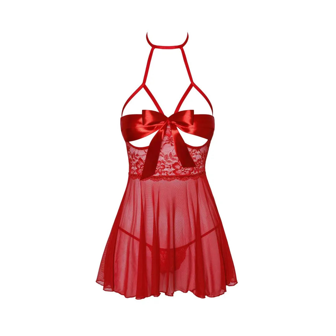 Sexy Kiss 247 babydoll rouge tulle dentelle ruban satin lingerie femme
