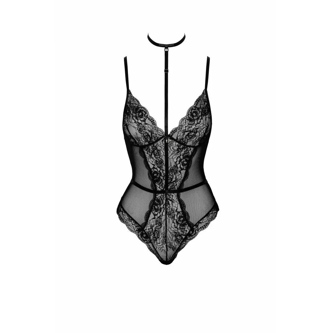 Body dentelle noir élégant avec collier intégré, design séduisant et moderne, First Kiss 248 pour soirées spéciales.