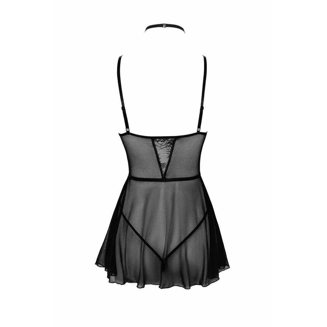 First Kiss 249 babydoll noire dentelle collier culotte élégante lingerie femme