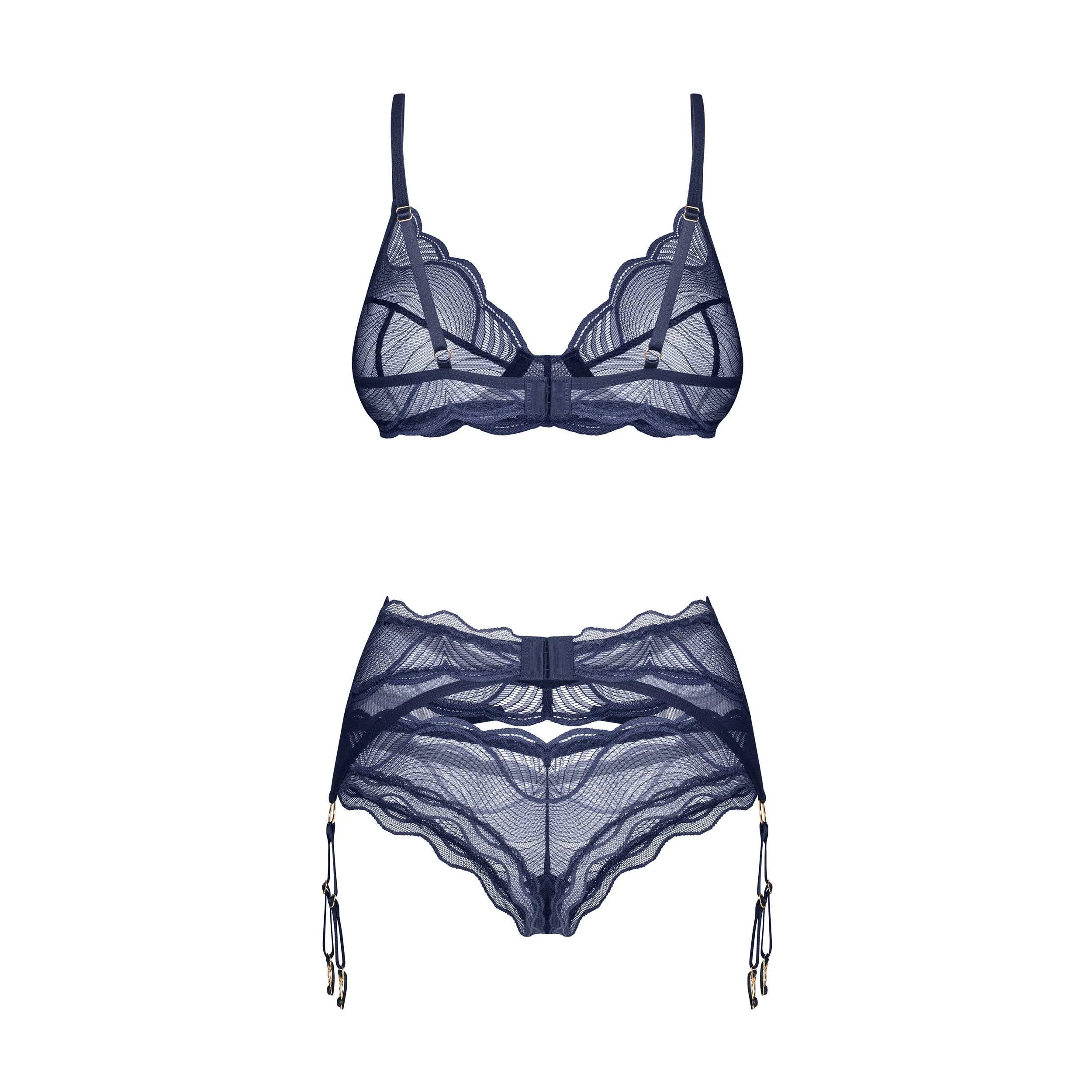 Nightly blue ensemble lingerie 3 pièces dentelle bleu marine peau sensible