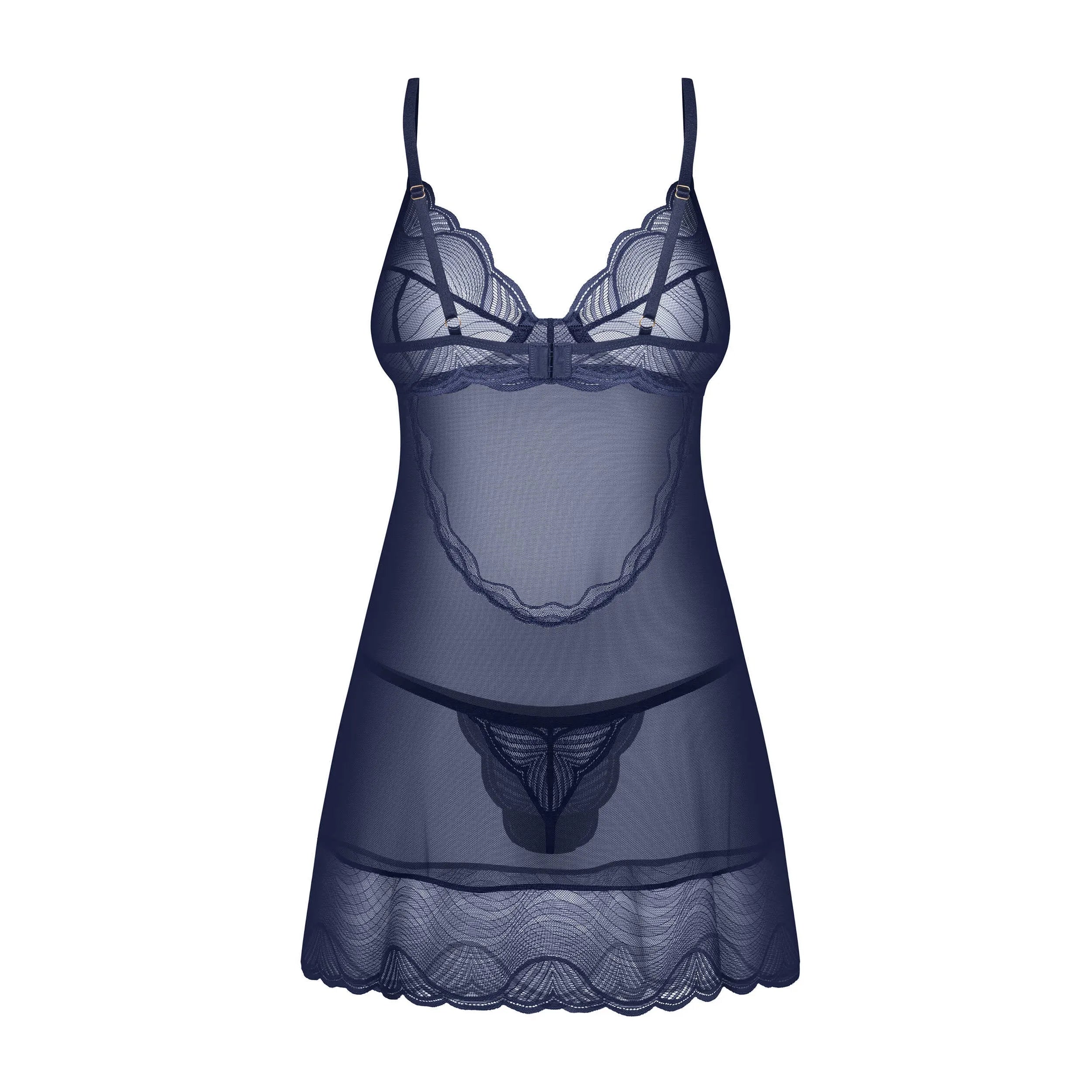 Nuisette string bleu marine dentelle soutien ajustable confort luxe