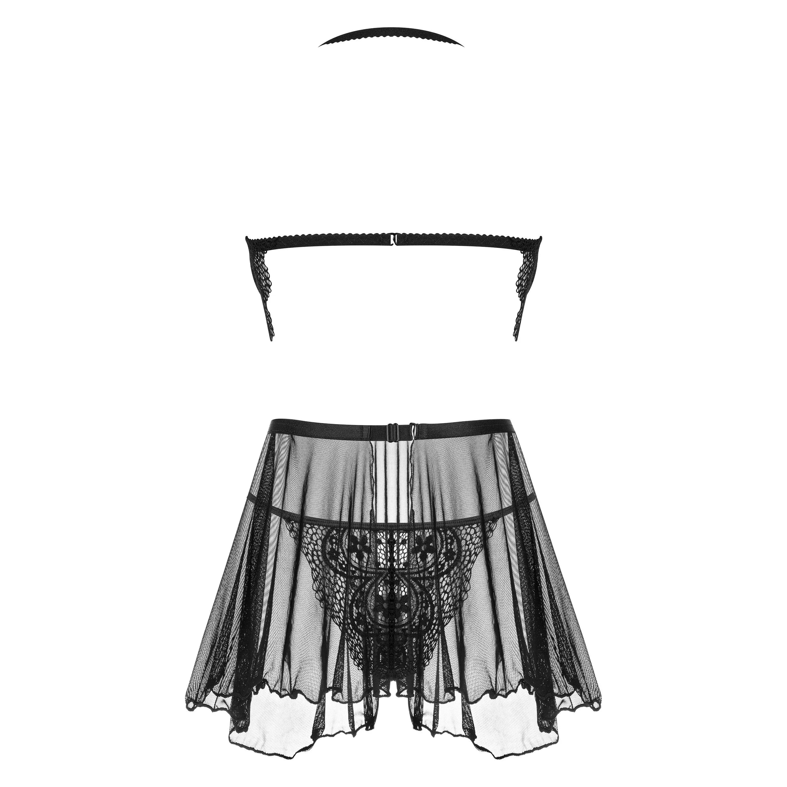 Nuisette dentelle noire sensuelle avec string respirant bretelles réglables cadeaux