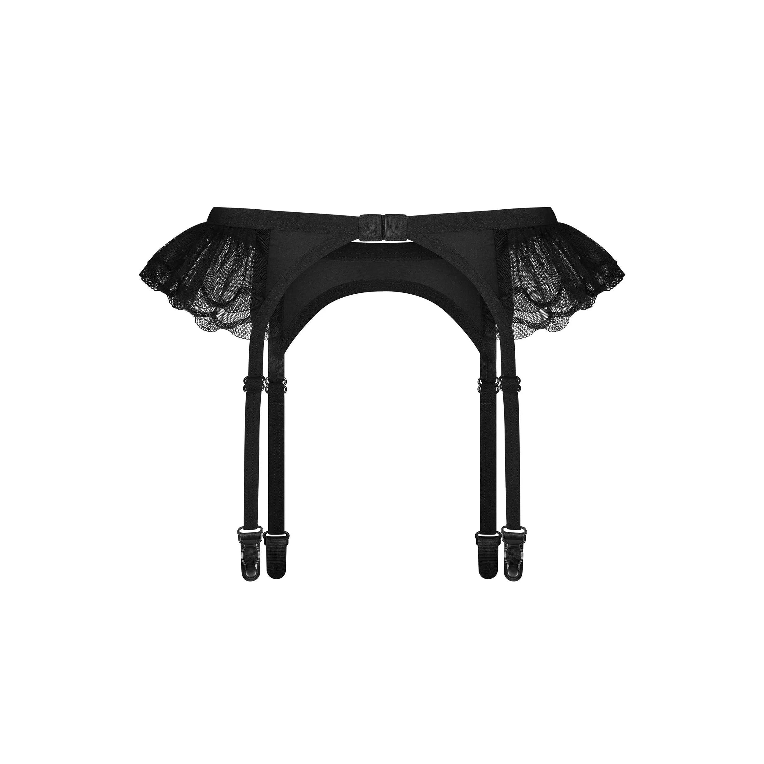 Porte-jarretelles noir transparent tulle élastique clips réglables Stelisa