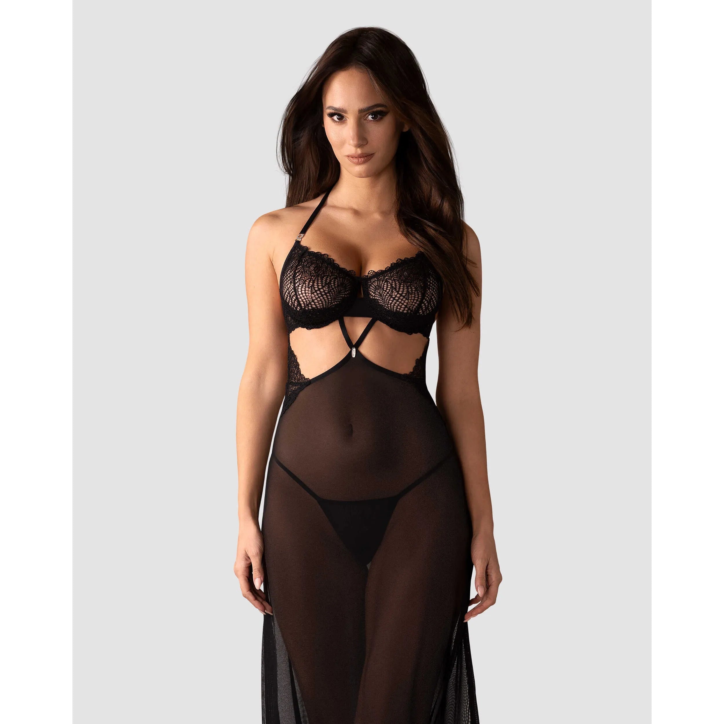 Iliosa nuisette tulle noir dentelle florale réglable string sexy ajustement personnalisé