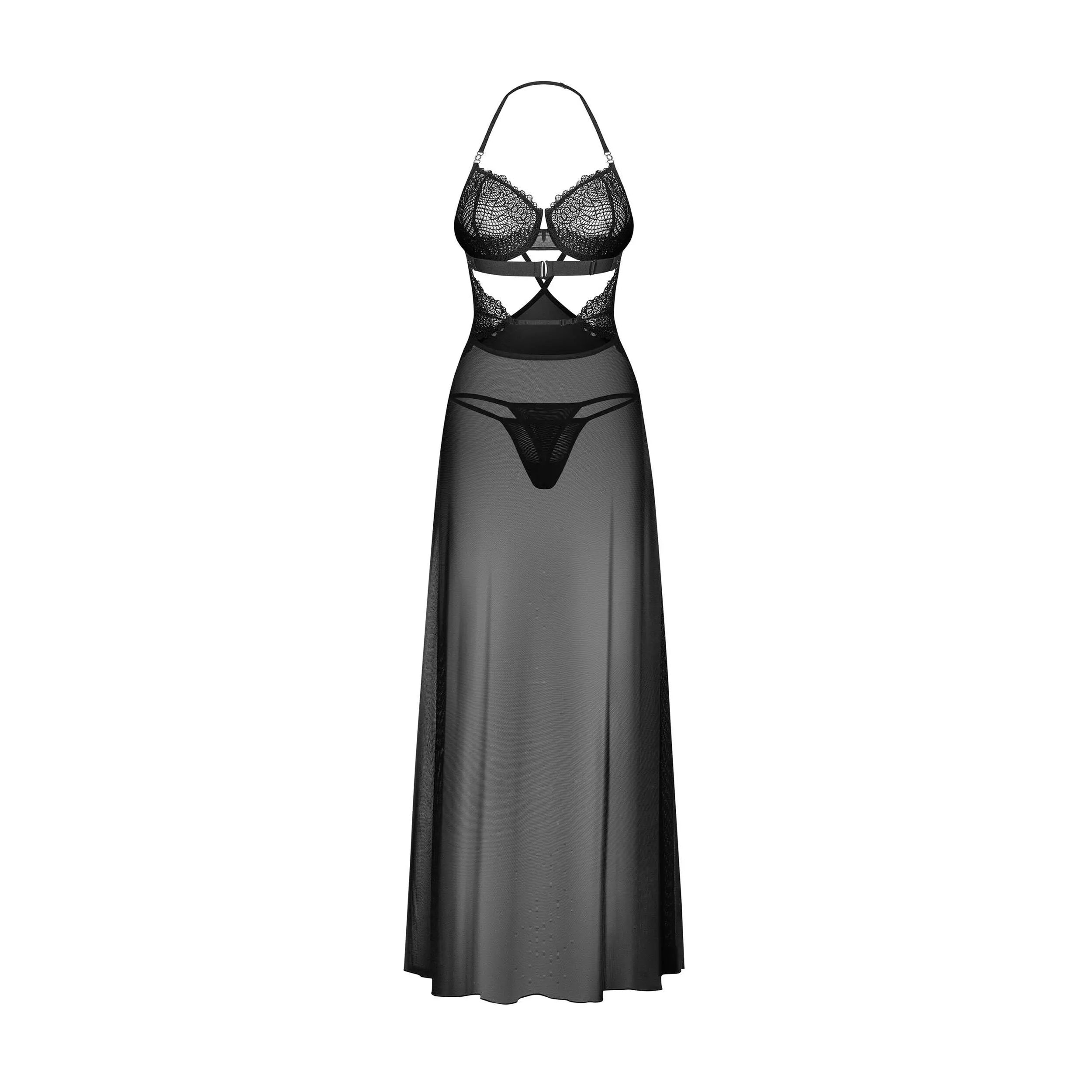 Iliosa nuisette tulle noir dentelle florale réglable string sexy ajustement personnalisé