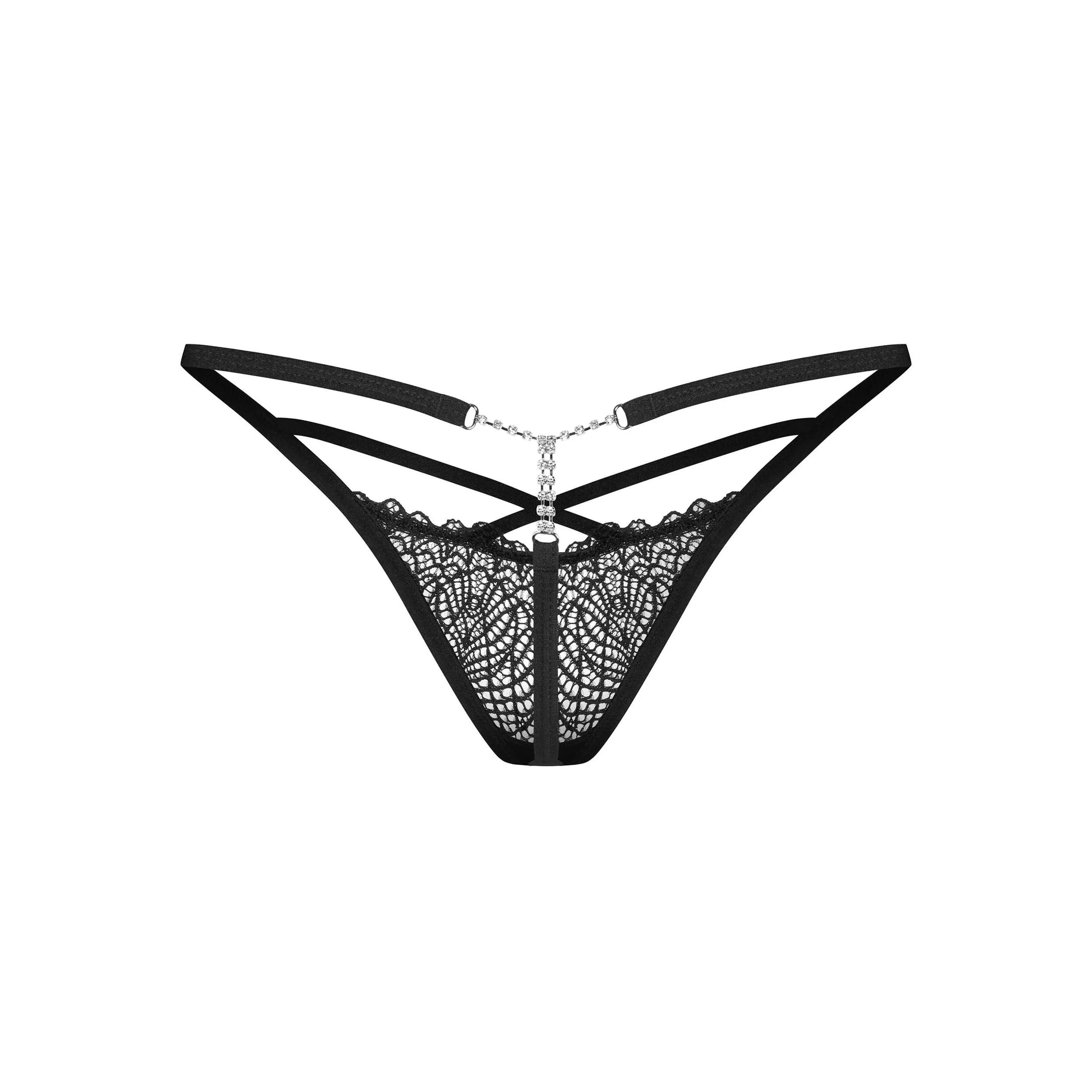 String dentelle noire femme accents argentés chic contemporain