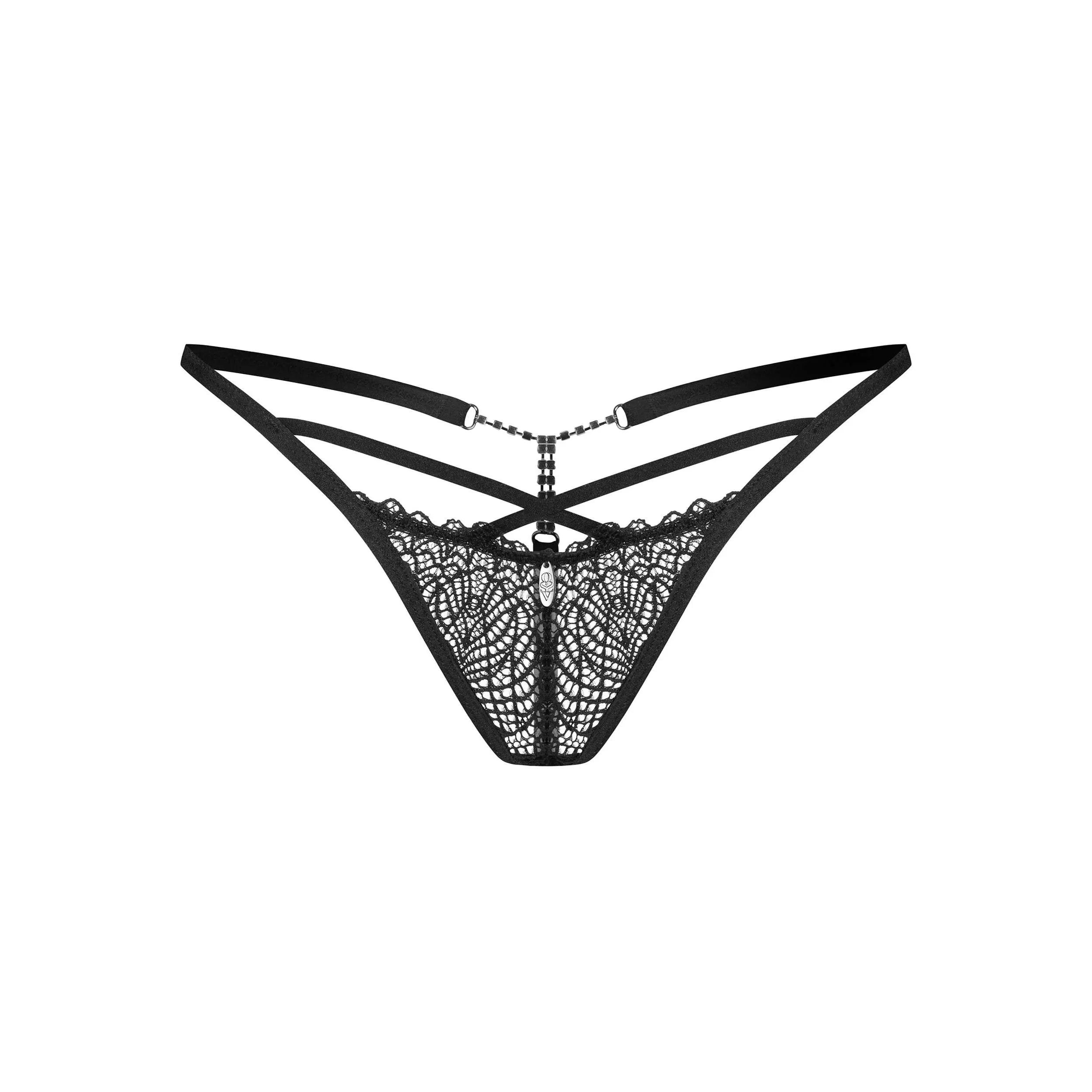 String dentelle noire femme accents argentés chic contemporain
