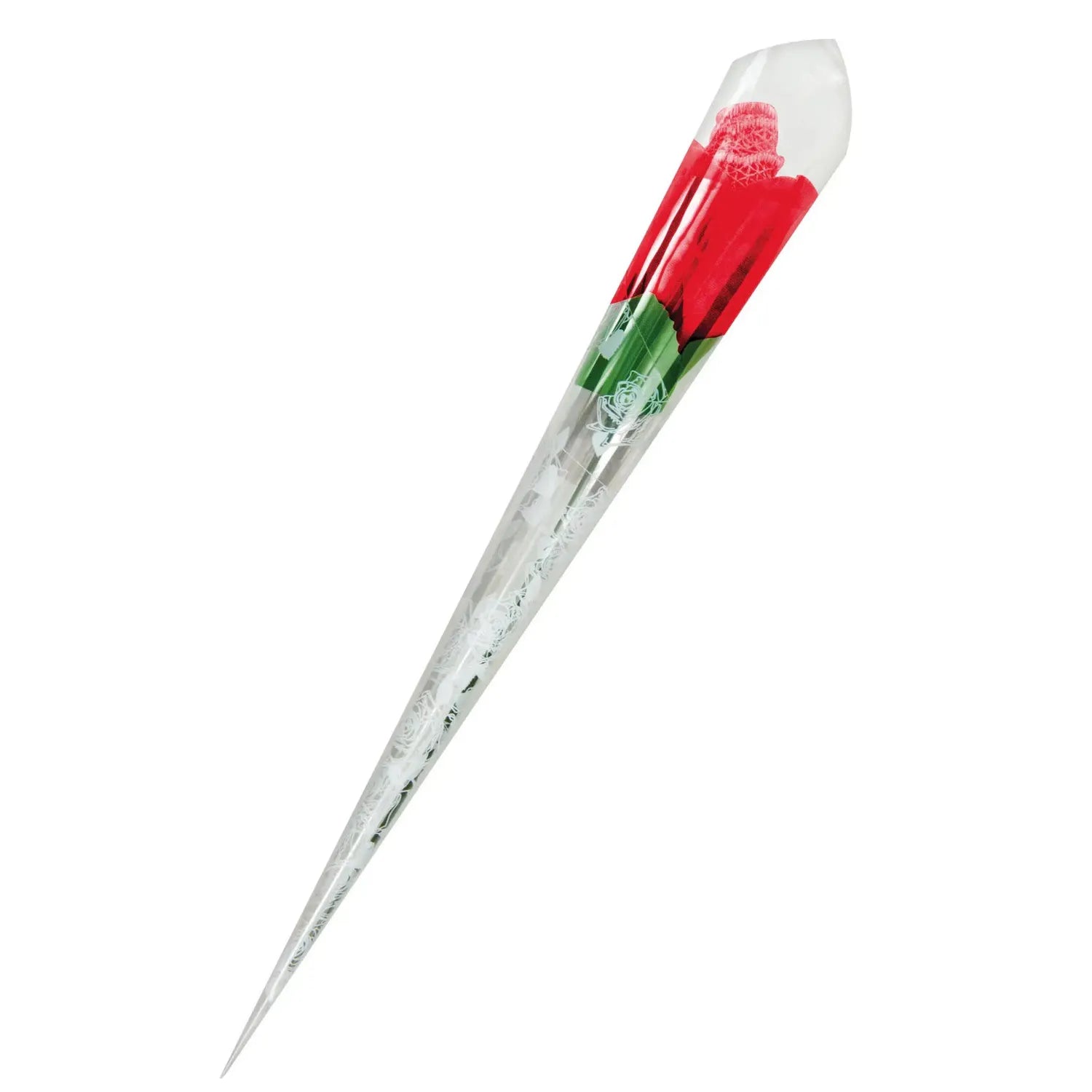 Rose artificielle rouge avec culotte dentelle cachée, emballée élégamment, cadeau original et romantique.