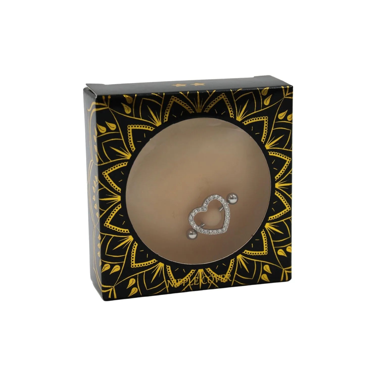 Cache-tétons adhésifs peau claire avec cœur en faux diamant, silicone réutilisable, élégant et discret.