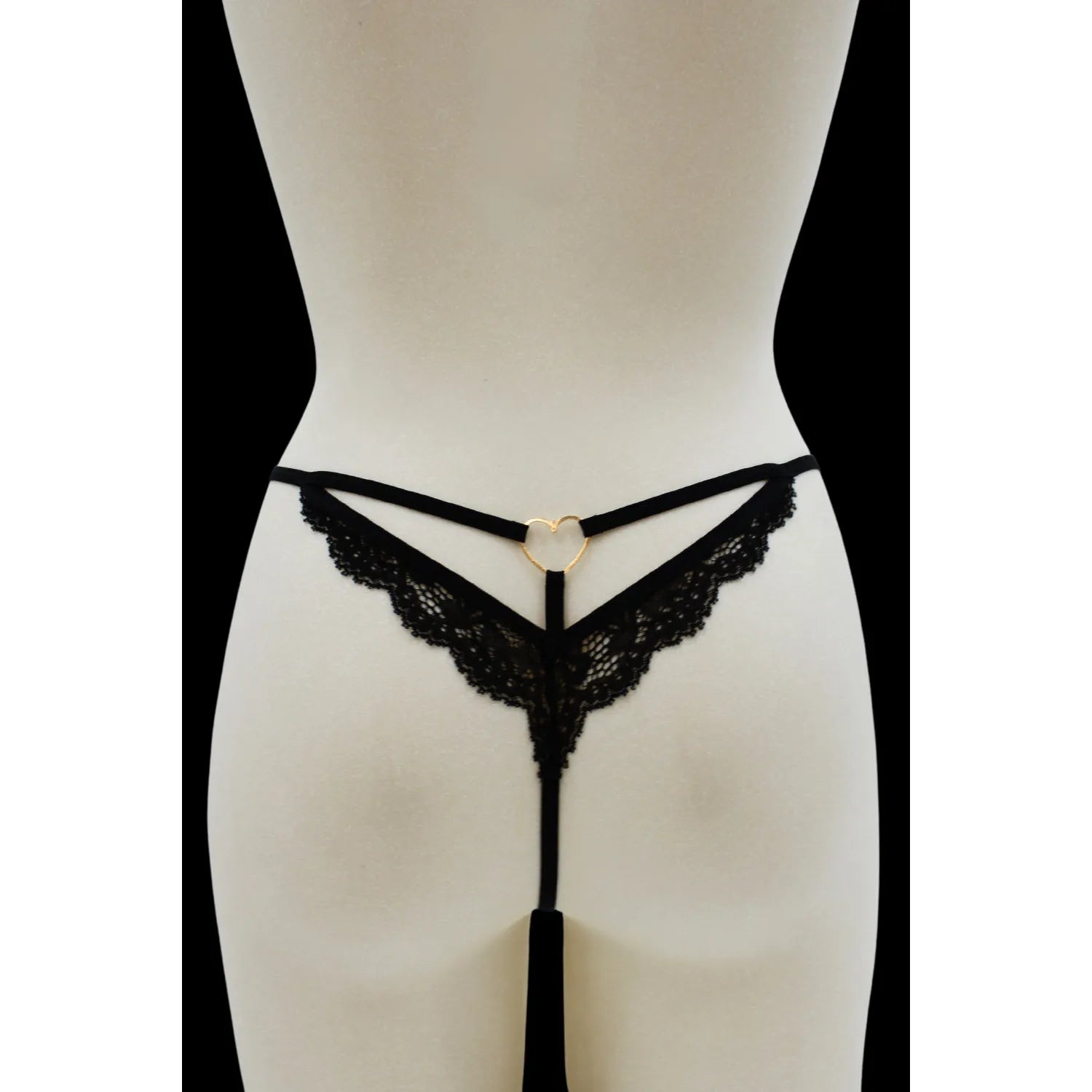 String noir dentelle ajustable bijou cœur doré sexy féminin S XXL