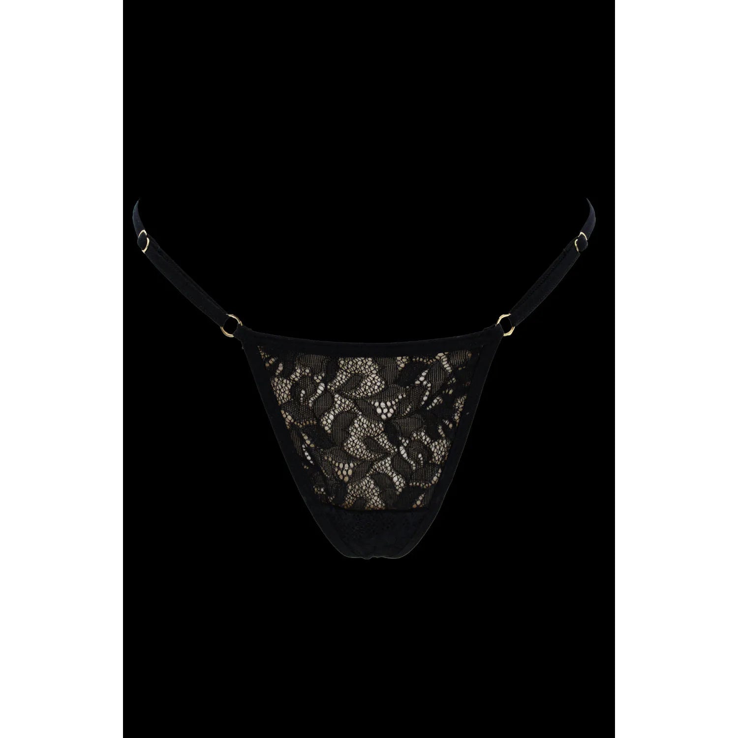 String noir dentelle ajustable bijou cœur doré sexy féminin S XXL