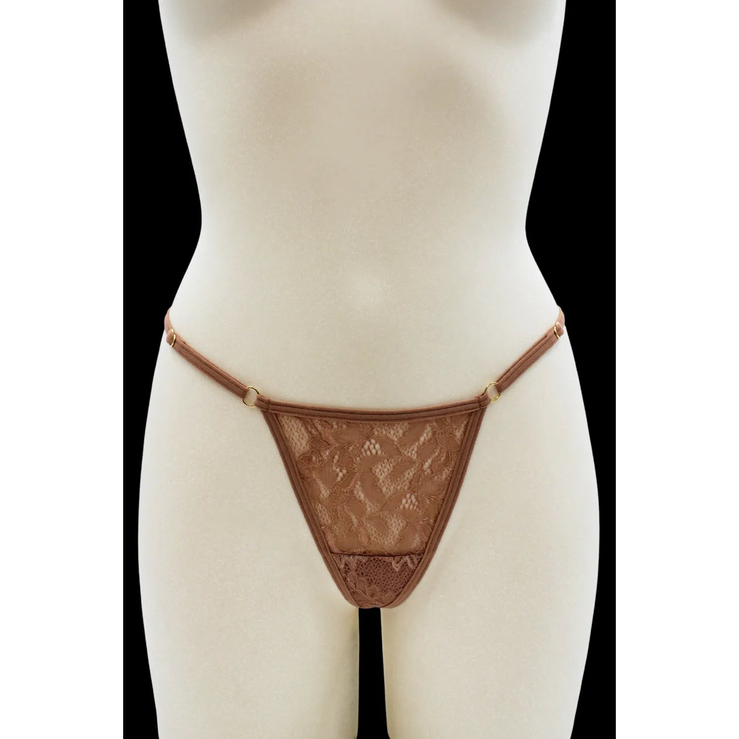 String dentelle taupe bijou cœur doré lanières ajustables sexy féminine