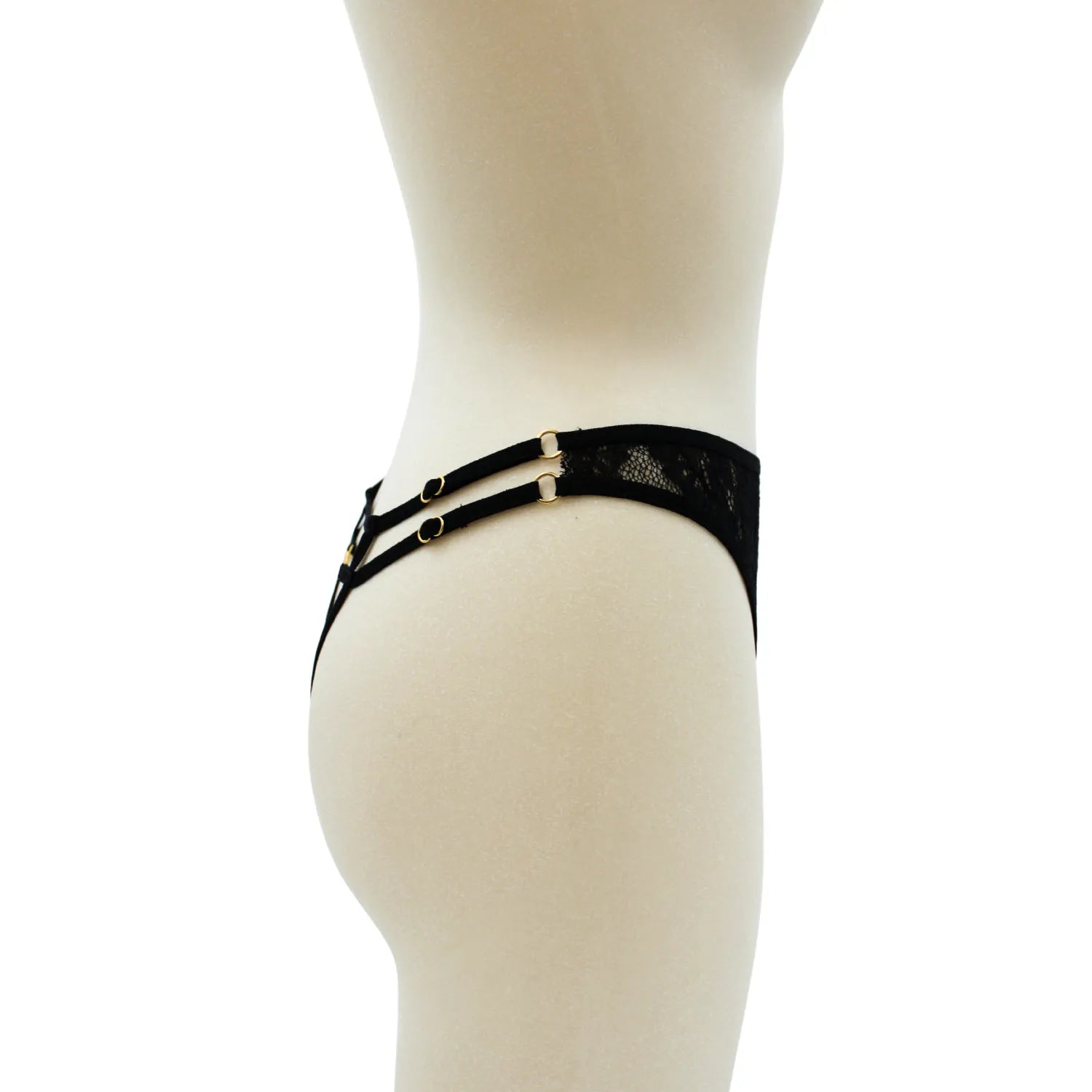 String noir dentelle ouverte chaîne dorée bijou ajustable S à XXL