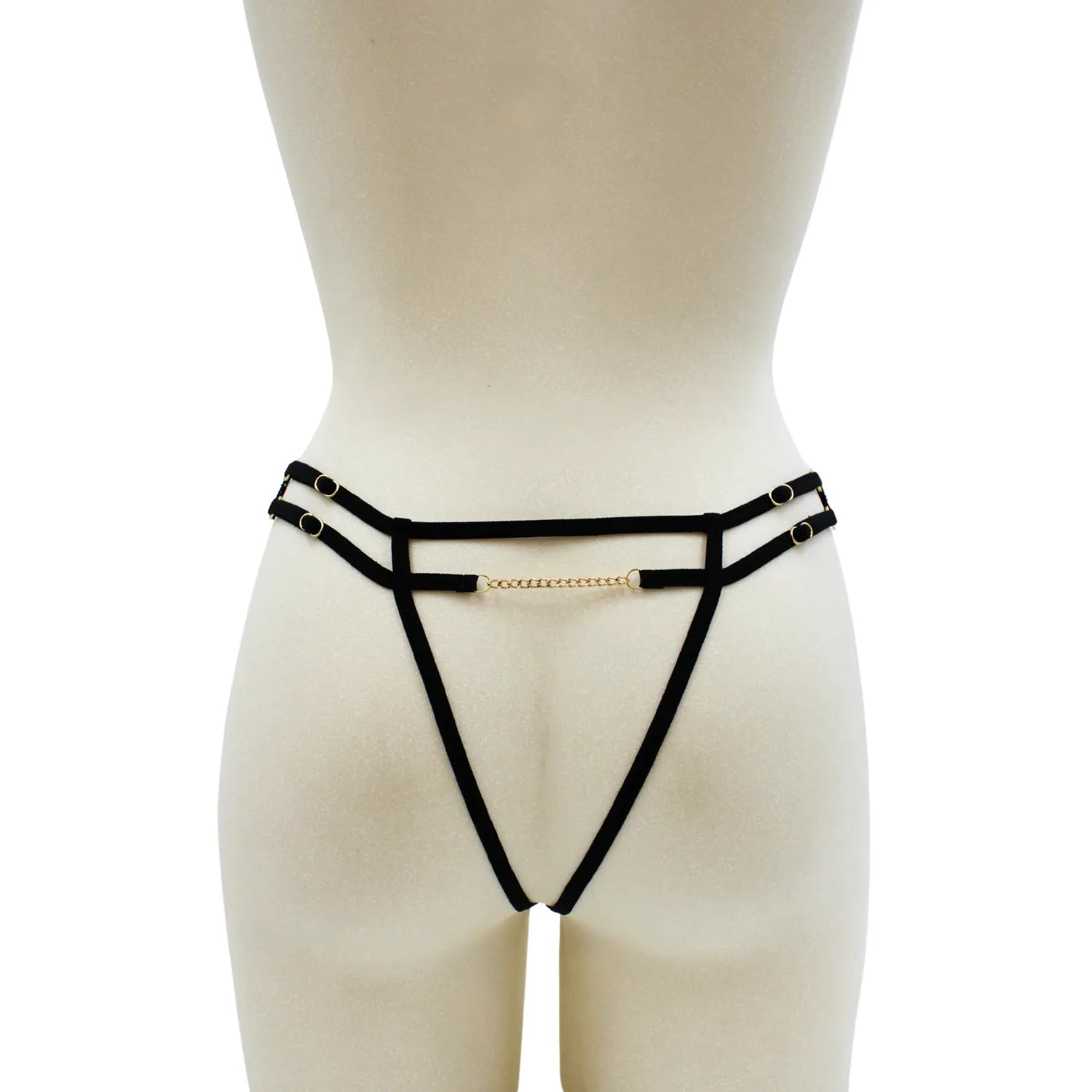 String noir dentelle ouverte chaîne dorée bijou ajustable S à XXL