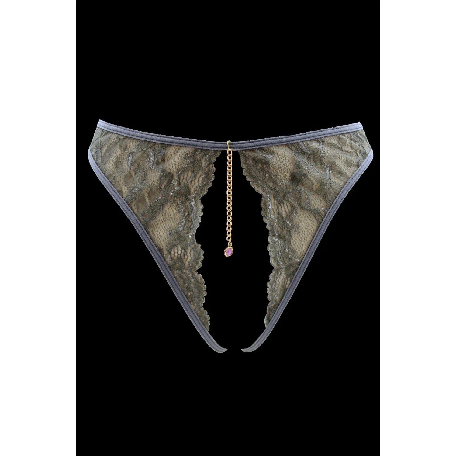 String dentelle gris chaîne dorée bijou scintillant ouvert entrejambe ajustable