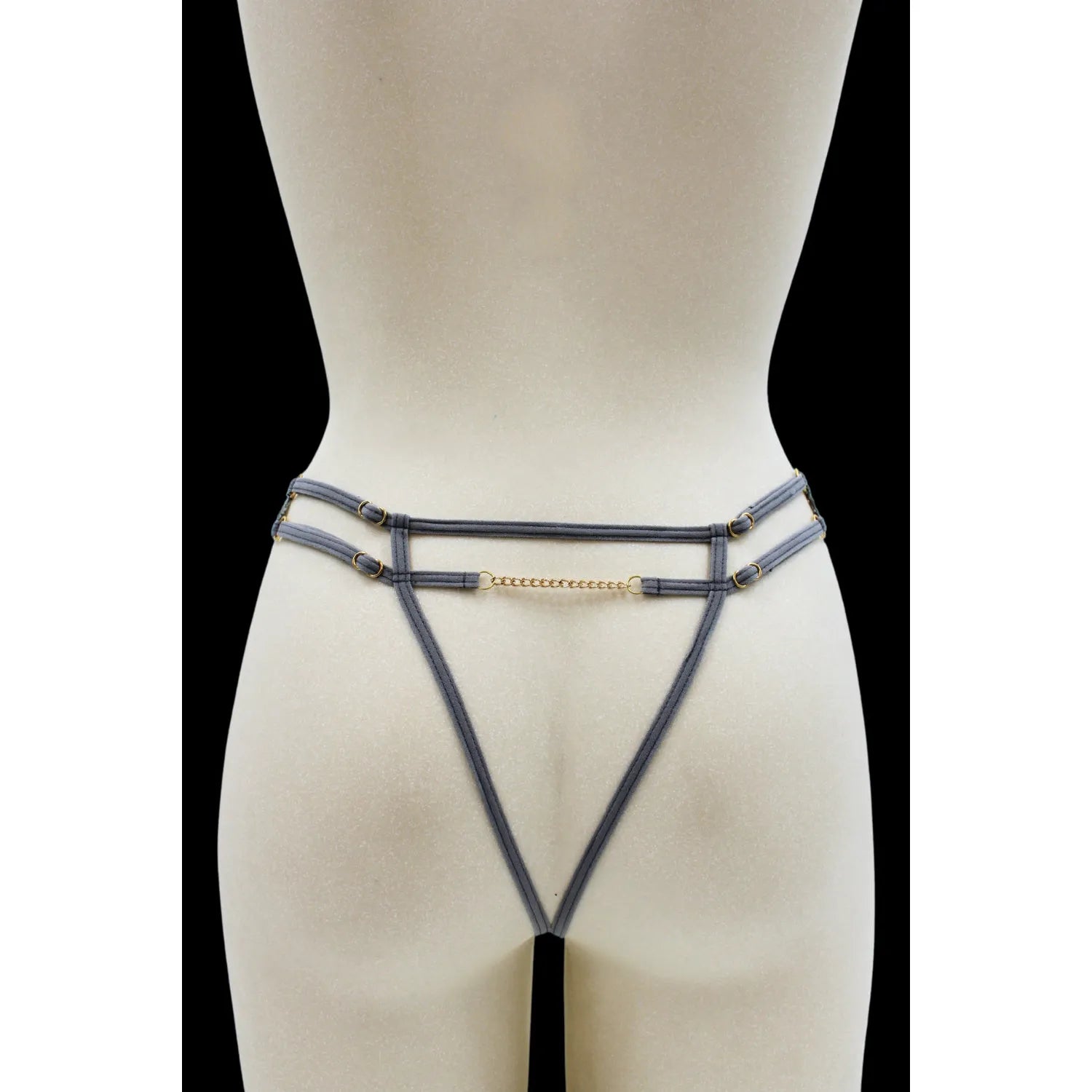 String dentelle gris chaîne dorée bijou scintillant ouvert entrejambe ajustable