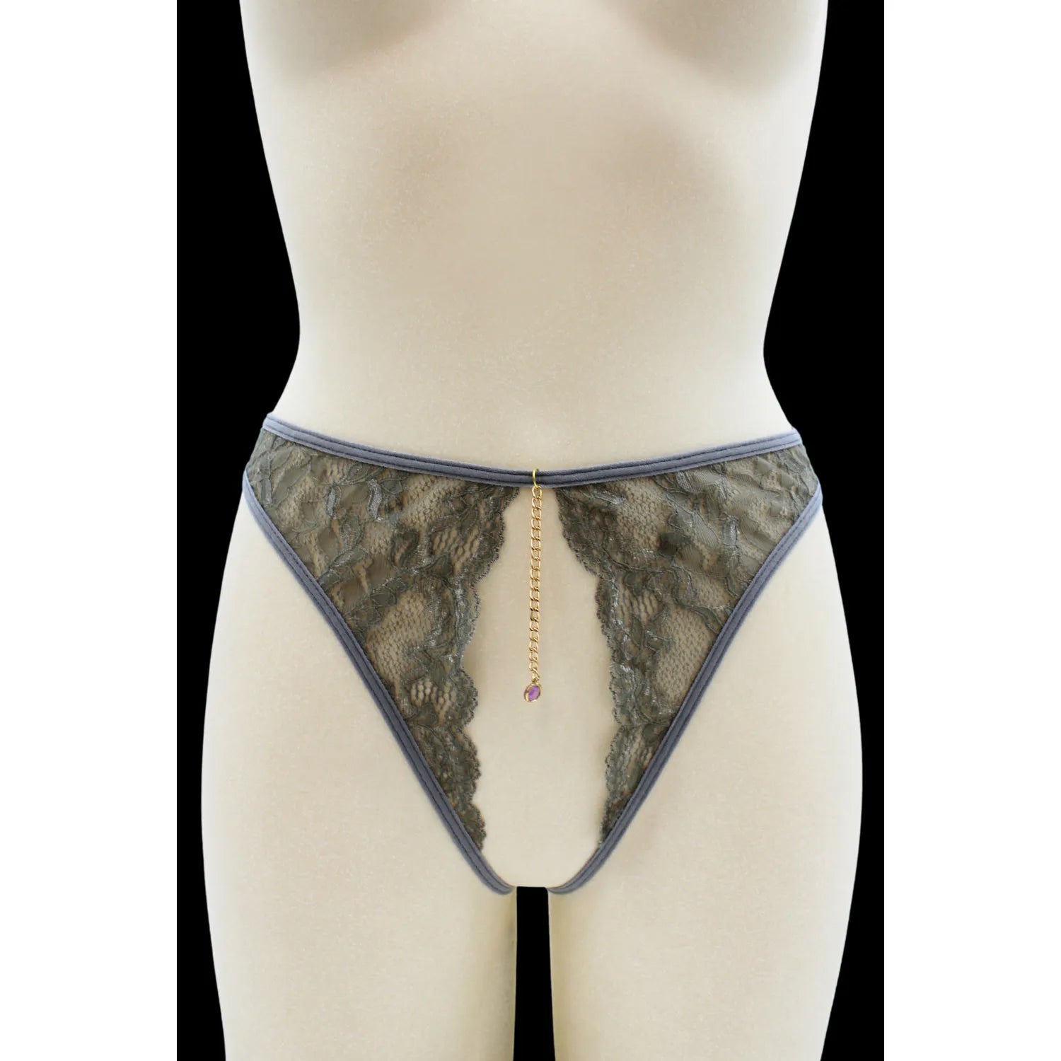 String dentelle gris chaîne dorée bijou scintillant ouvert entrejambe ajustable
