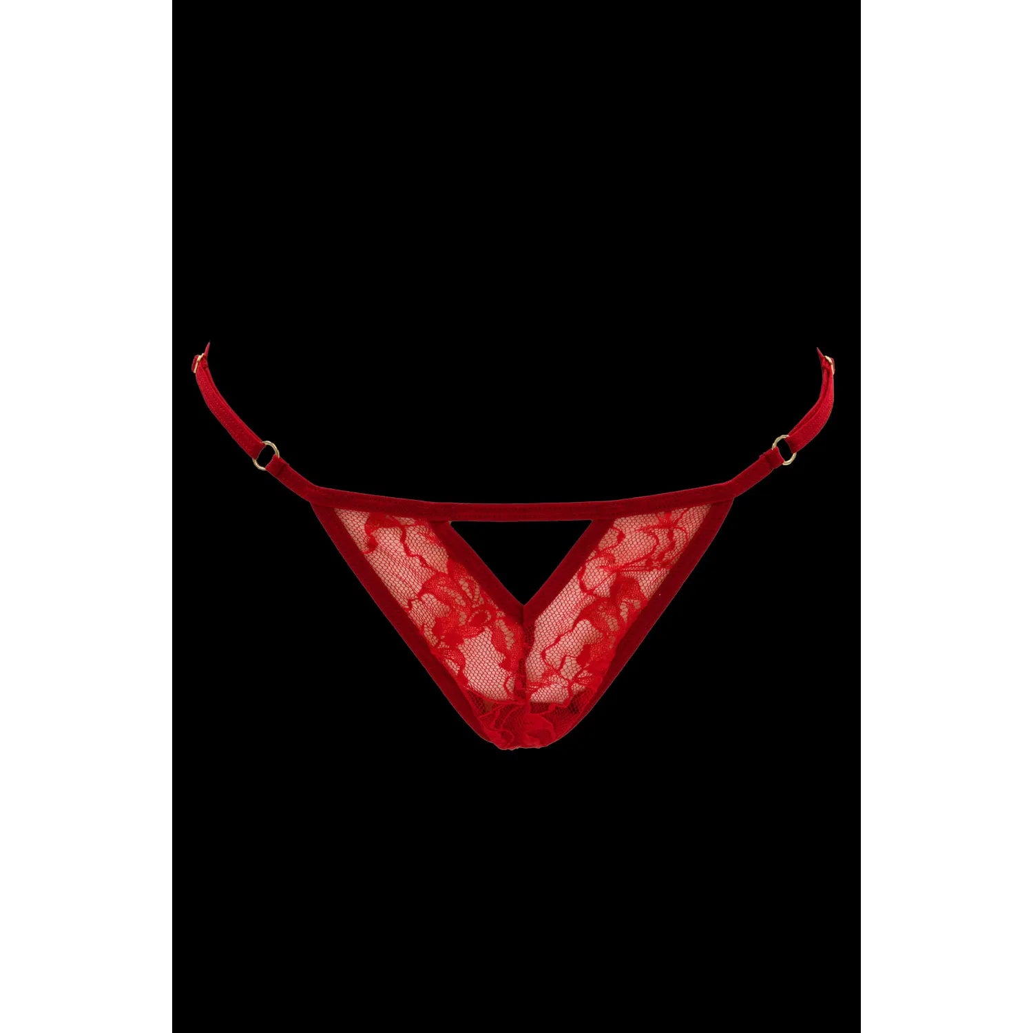 String dentelle rouge bijou perle strass dorés lanières ajustables S-XXL