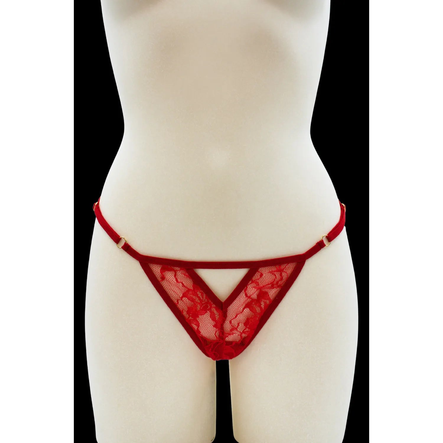 String dentelle rouge bijou perle strass dorés lanières ajustables S-XXL