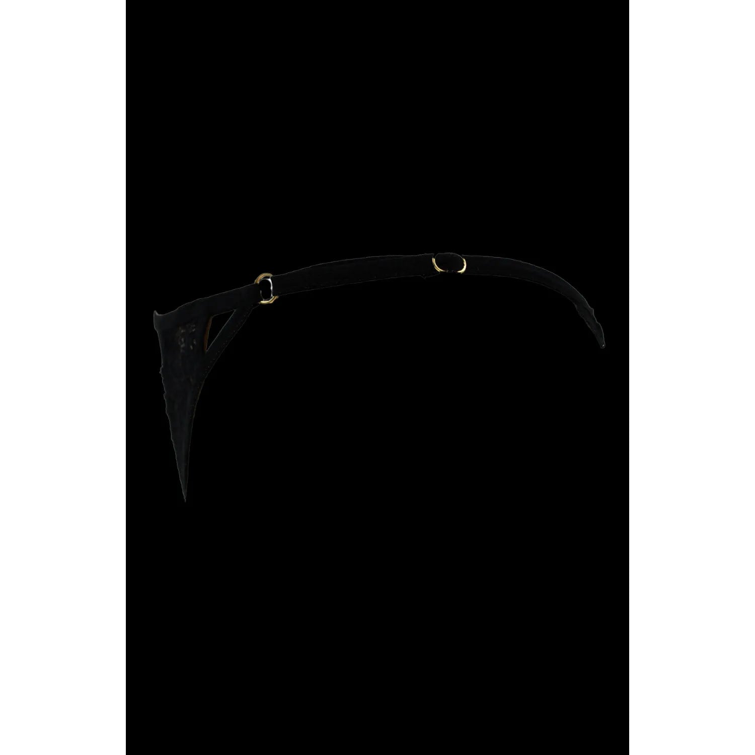 Tanga dentelle noire bijou losanges dorés ajustable sensuel élégant