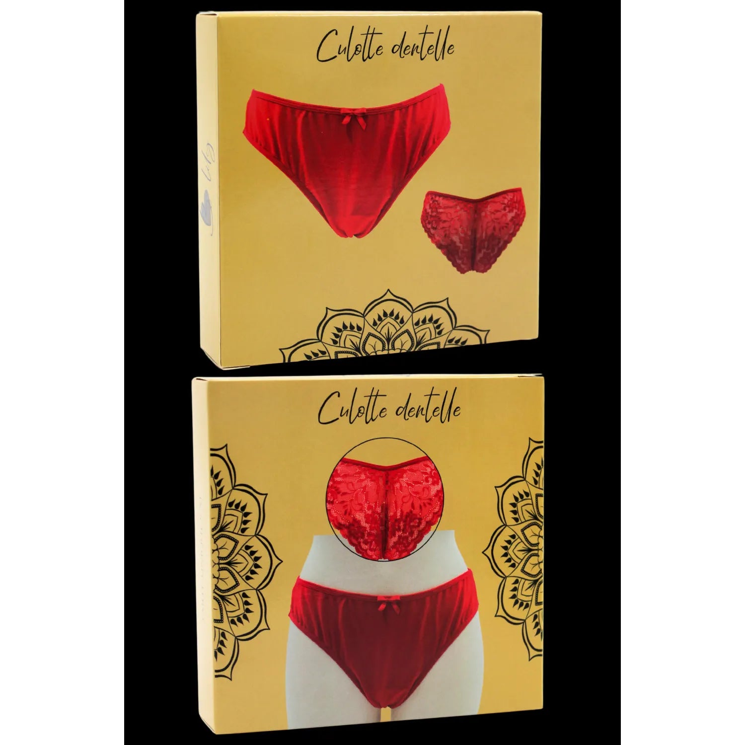 Culotte rouge en dentelle florale avec nœud satin, élégante et confortable, idéale usage quotidien.