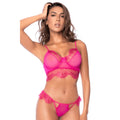 ensemble lingerie dentelle rose soutien-gorge armatures string ajustable féminine