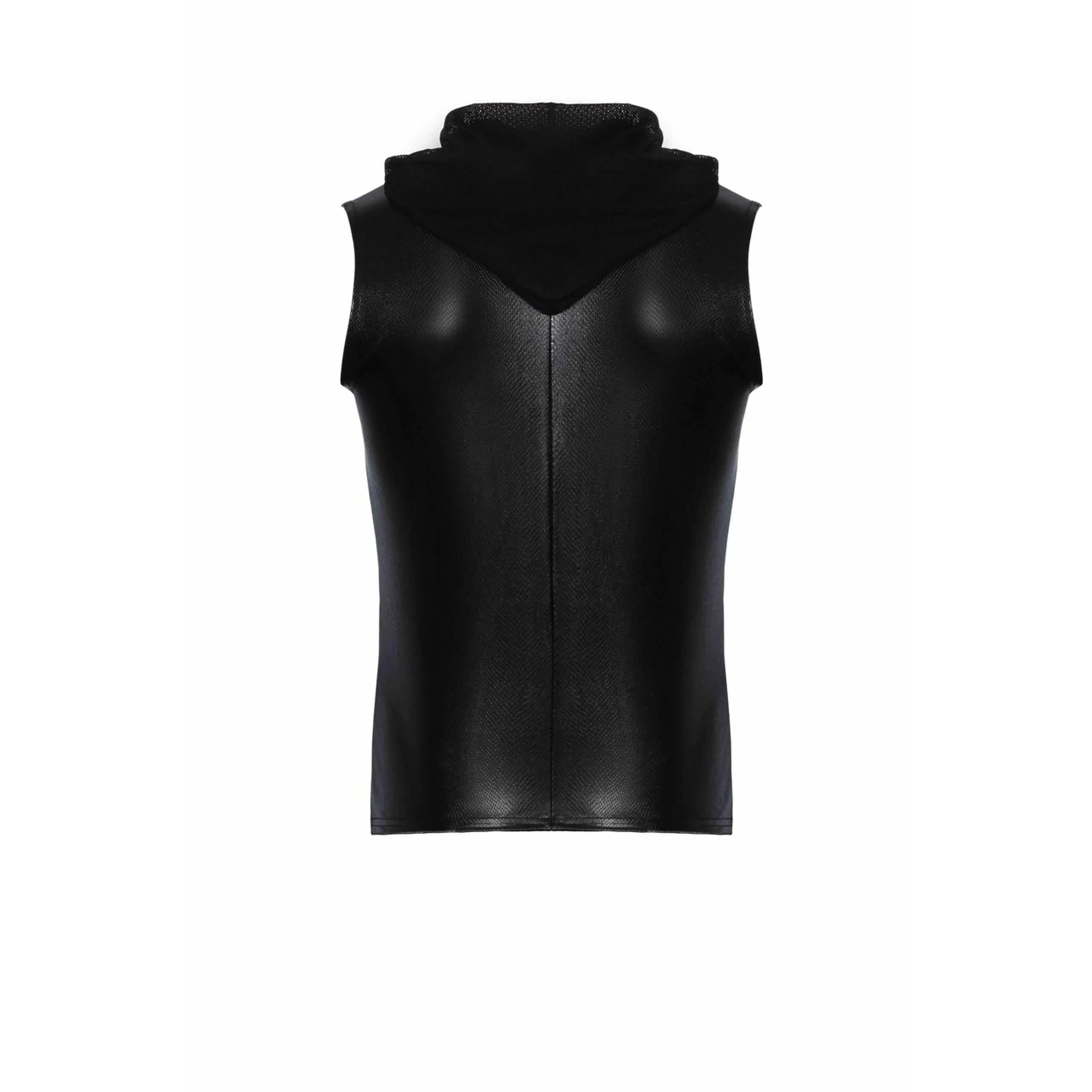 H066 Top zippé sans manches à capuche transparente, aspect serpent