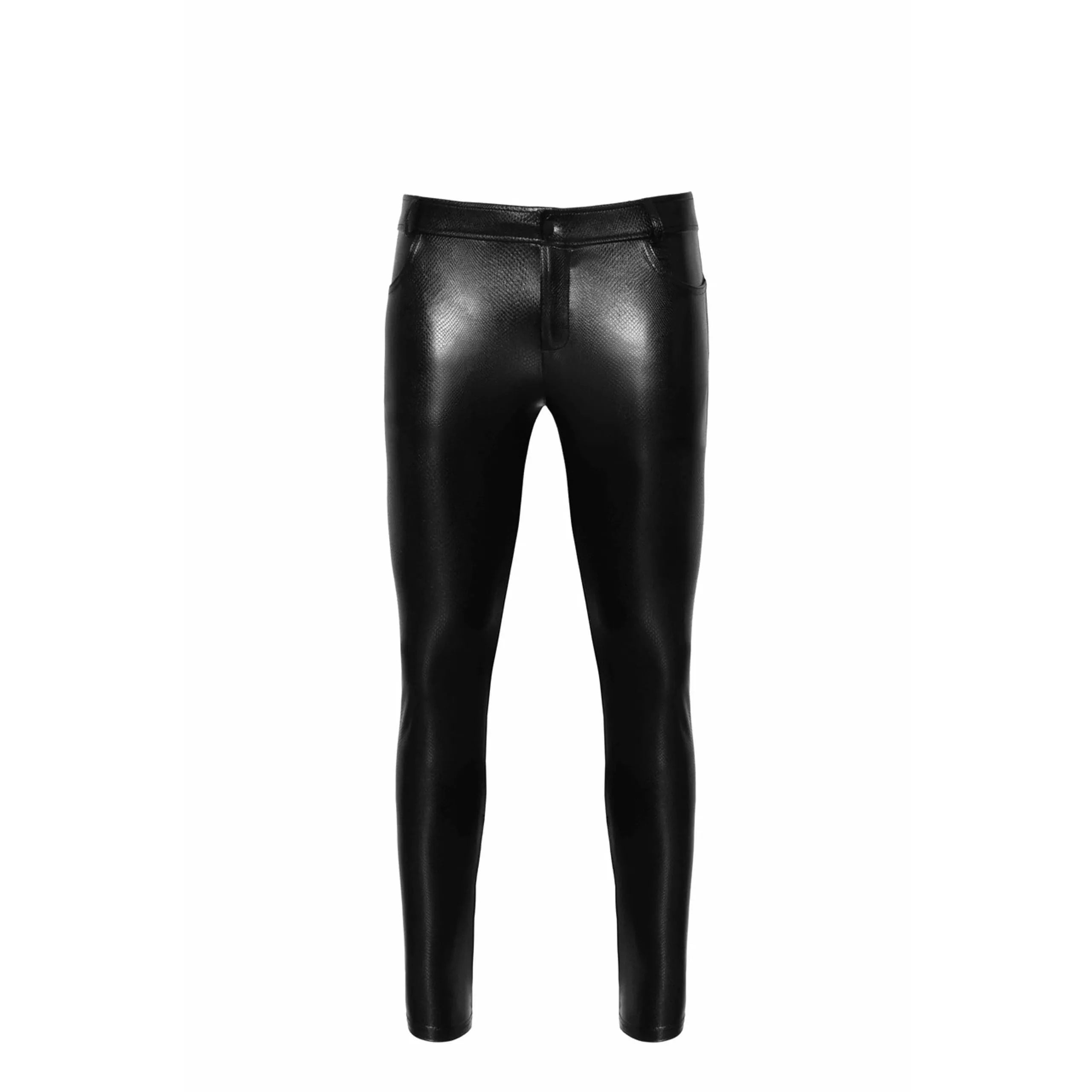 H067 Pantalon long en wetlook serpent avec poches arrière