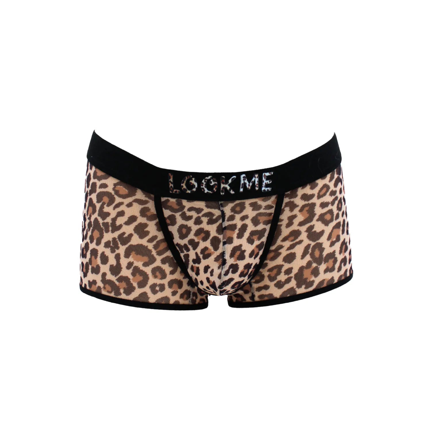 Boxer résille transparent léopard LOOKME, motif animal, taille basse, ceinture noire, style urbain et audacieux.
