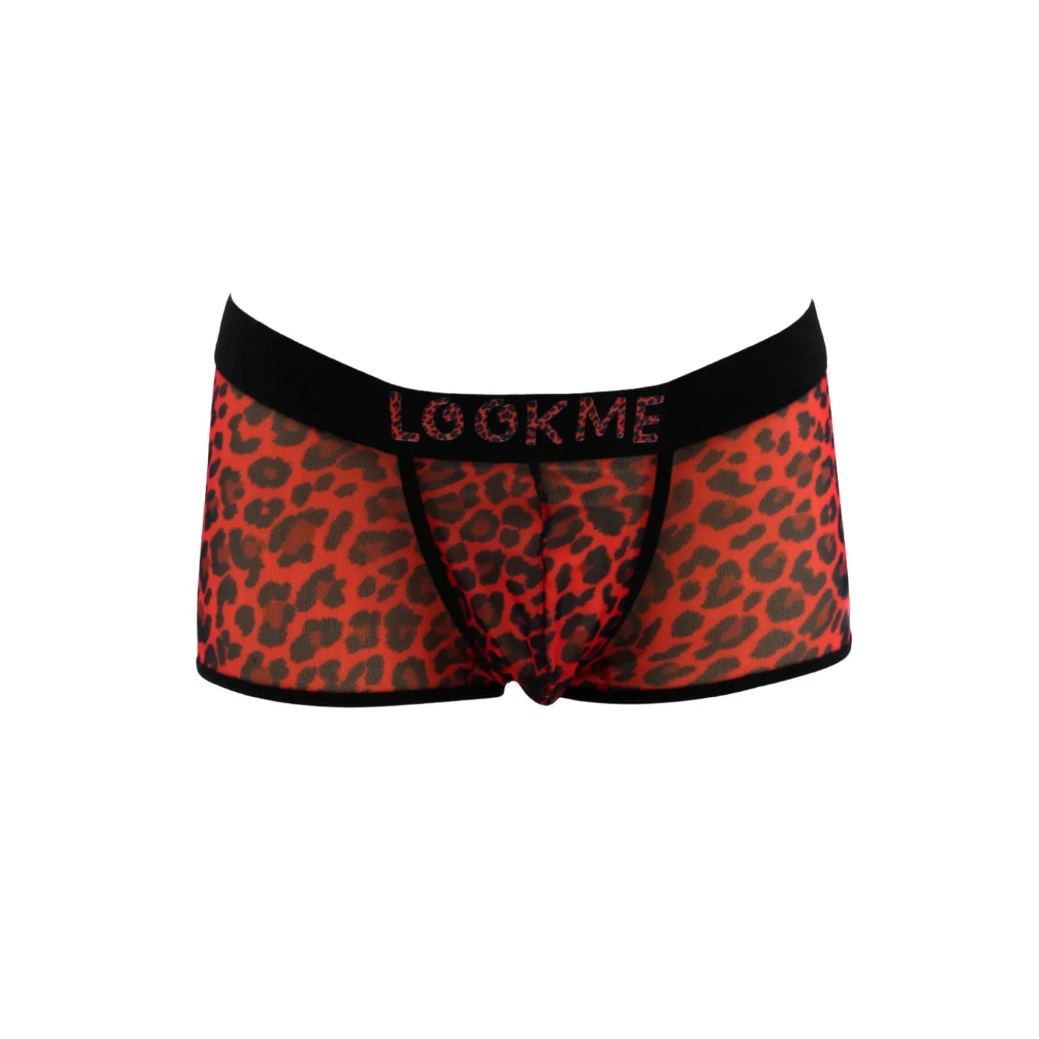 Boxer résille léopard rouge, taille sublimée, look urbain élégant, polyester élasthanne, séduisant et confortable.