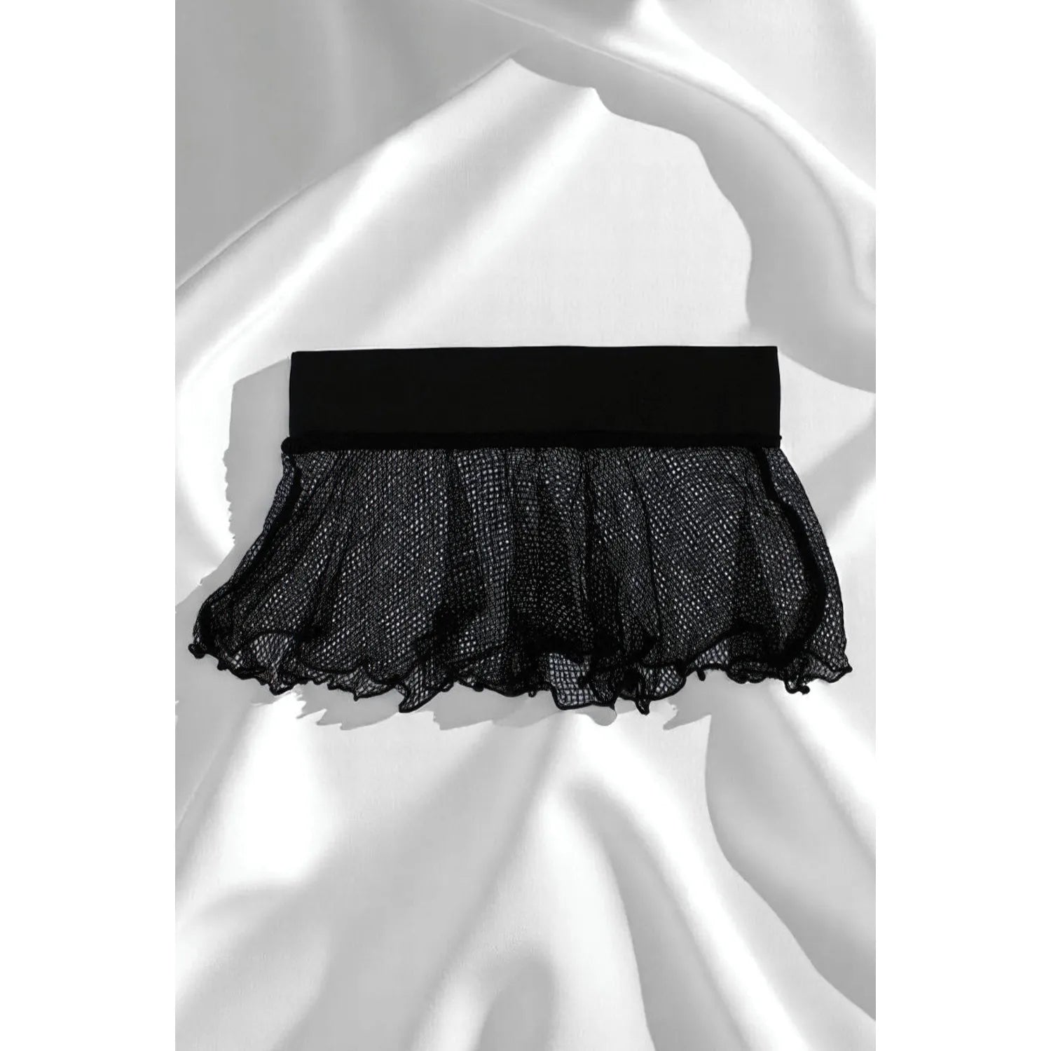 Mini Jupe Noire Sofia Résille Large Transparente Style Fétiche Évasée Confortable Tenue Séduction Show Soirée Thème