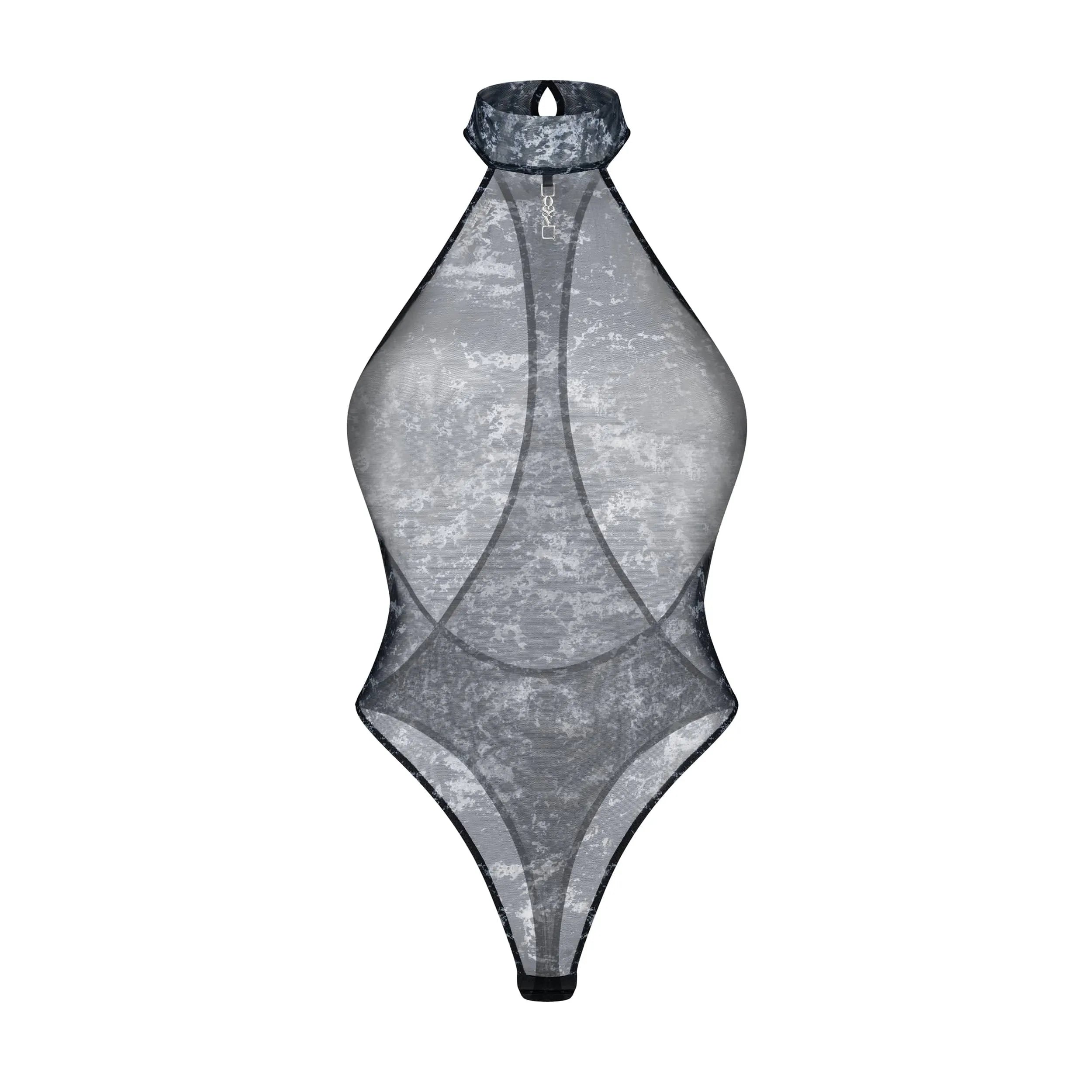 Body transparent col court design audacieux pendentif argent maille élastique
