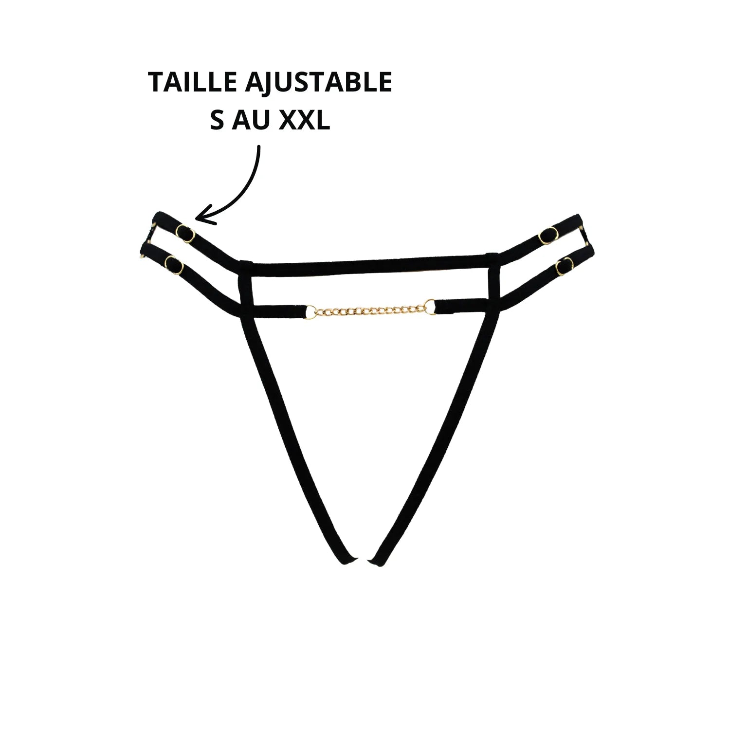String noir dentelle ouverte chaîne dorée bijou ajustable S à XXL
